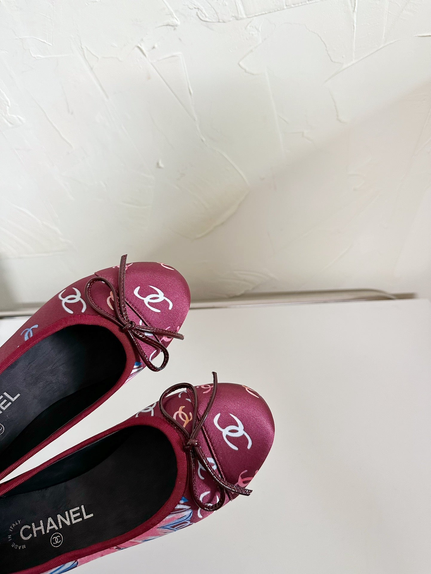 CHANEL Ballet Flats Red Cloth