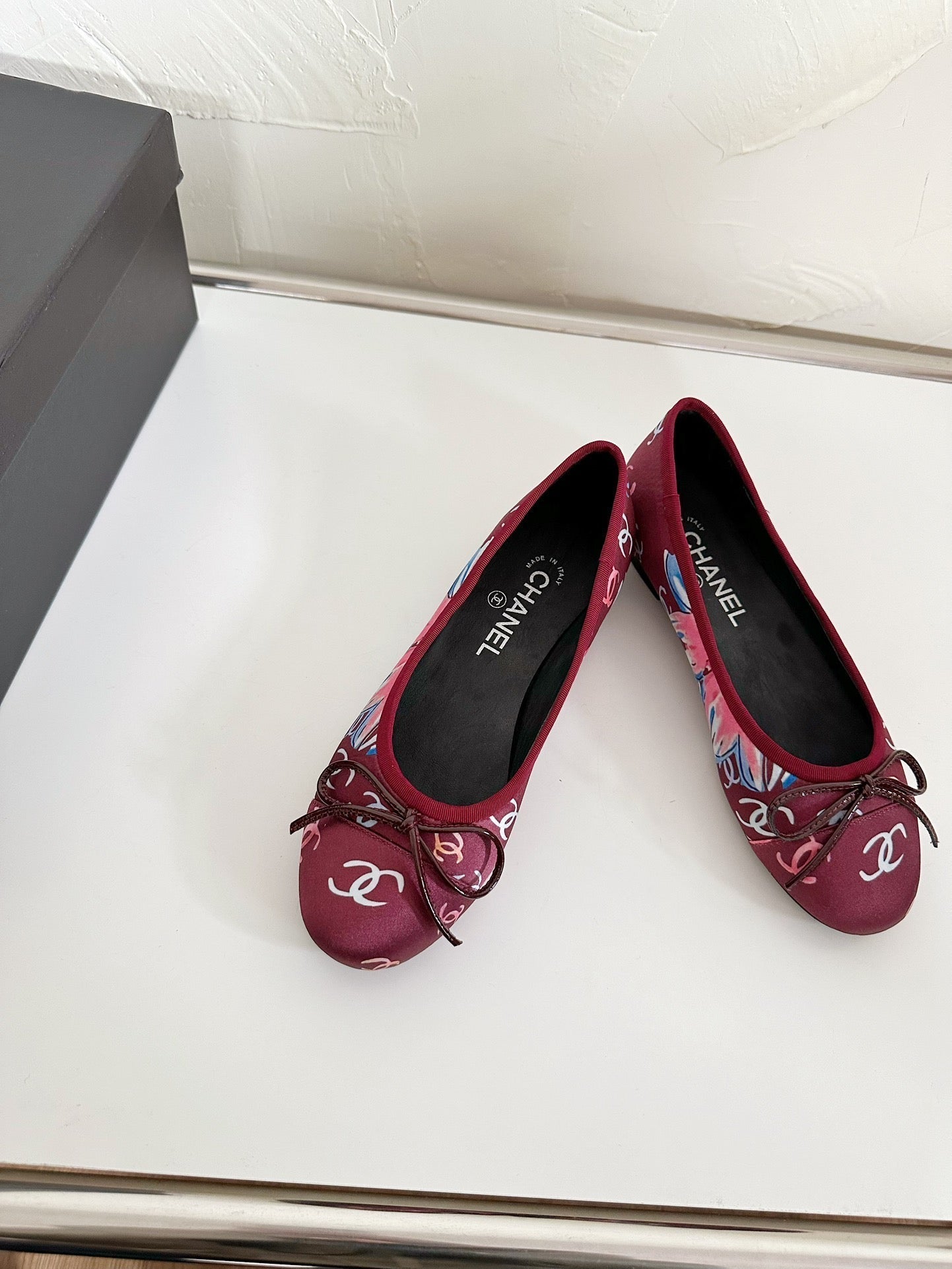 CHANEL Ballet Flats Red Cloth