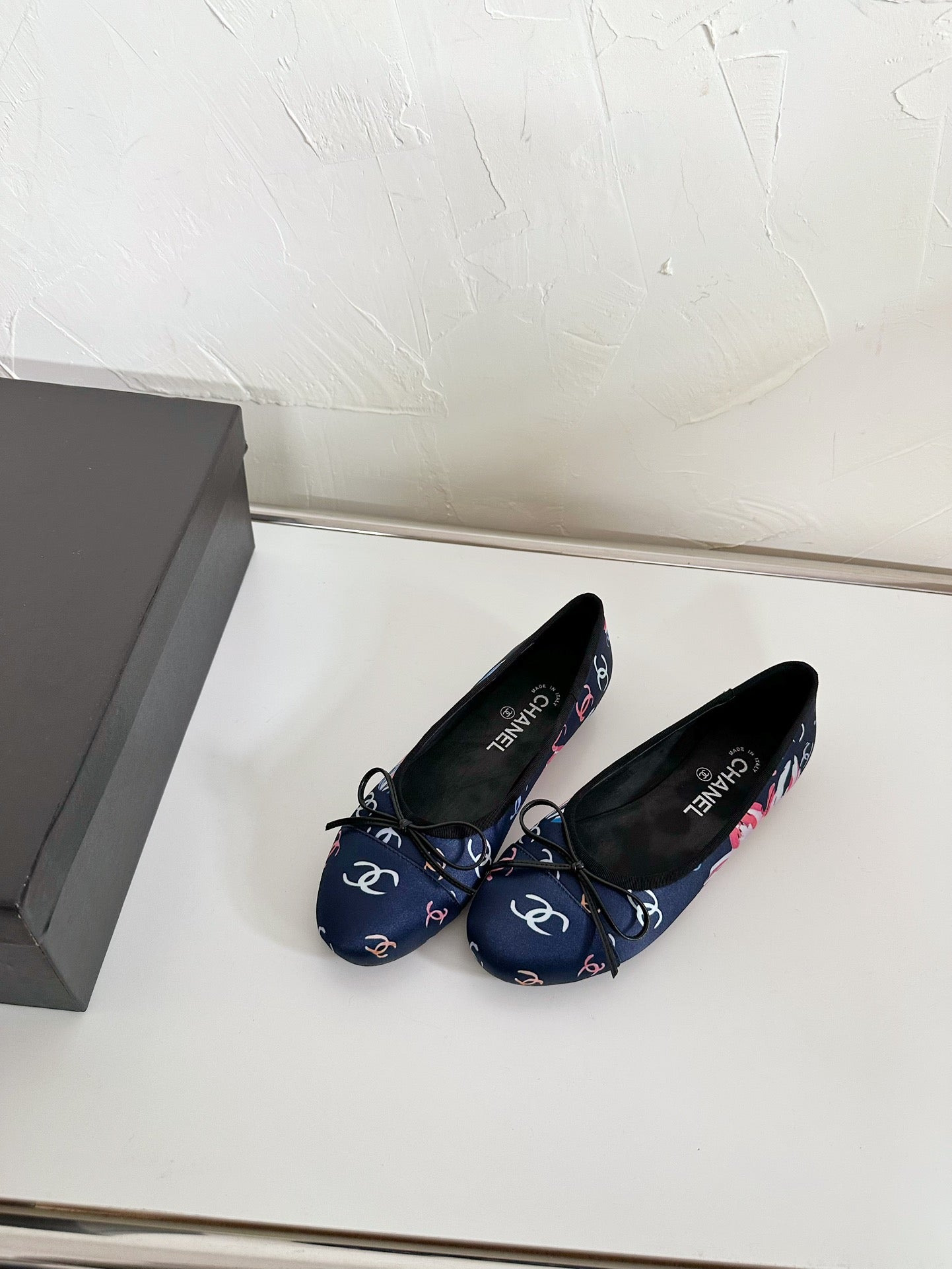 CHANEL Ballet Flats Blue Cloth