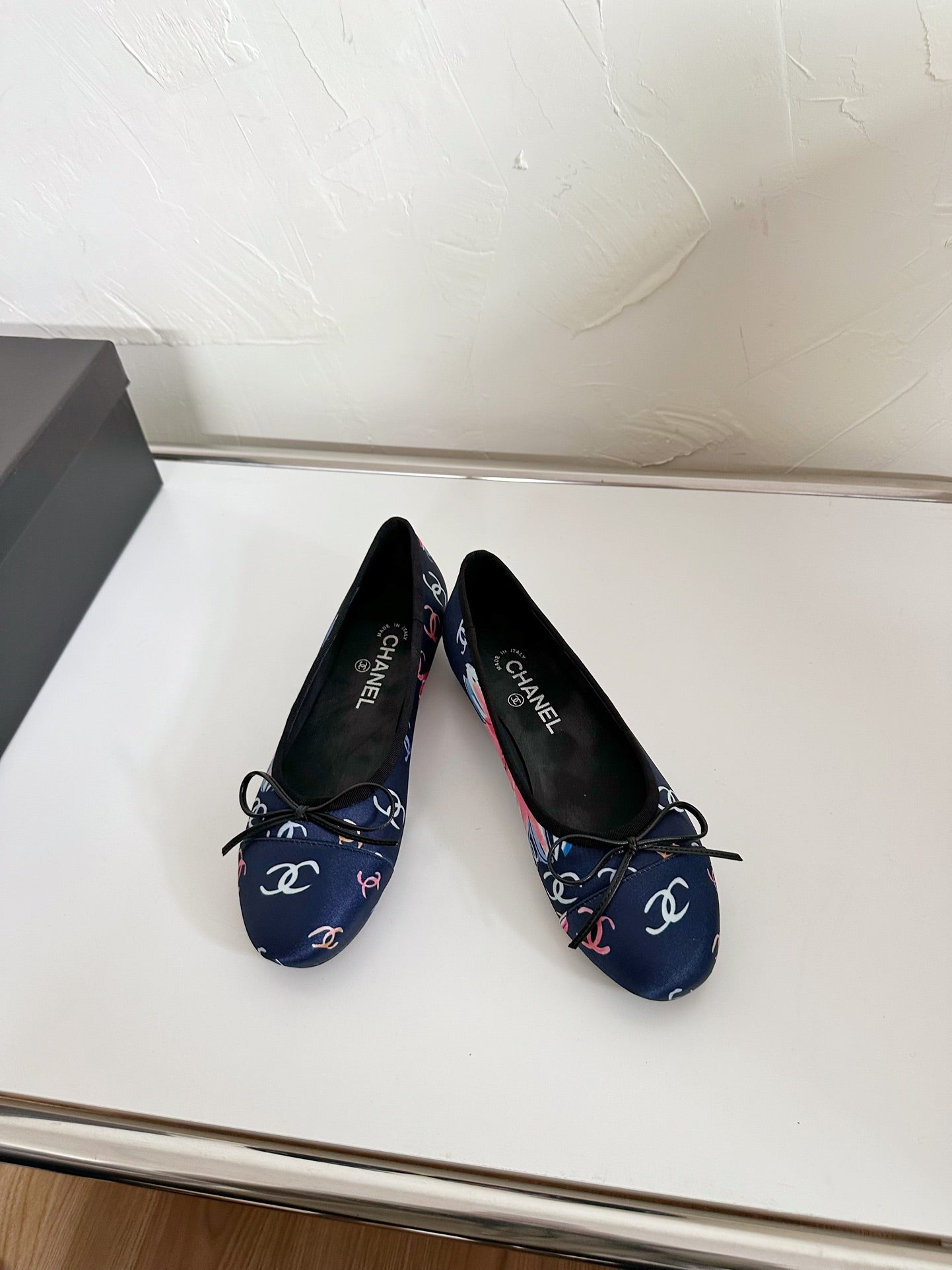 CHANEL Ballet Flats Blue Cloth