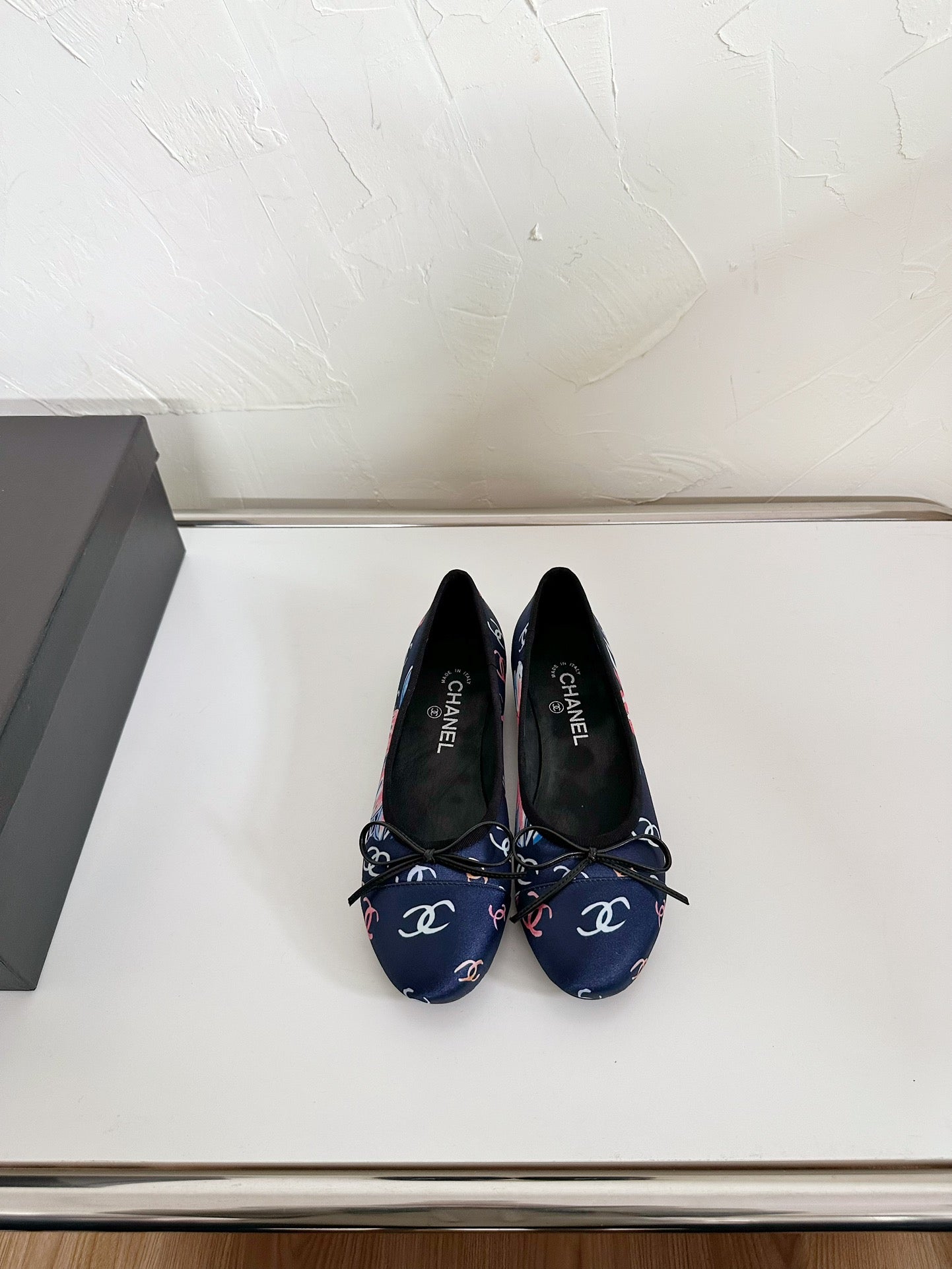 CHANEL Ballet Flats Blue Cloth