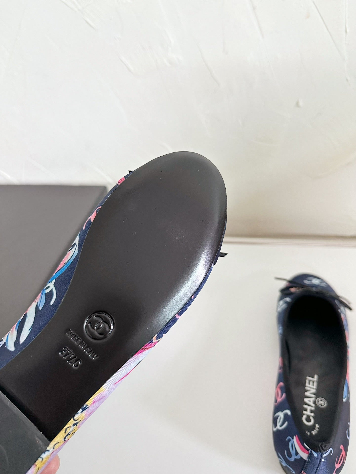 CHANEL Ballet Flats Blue Cloth