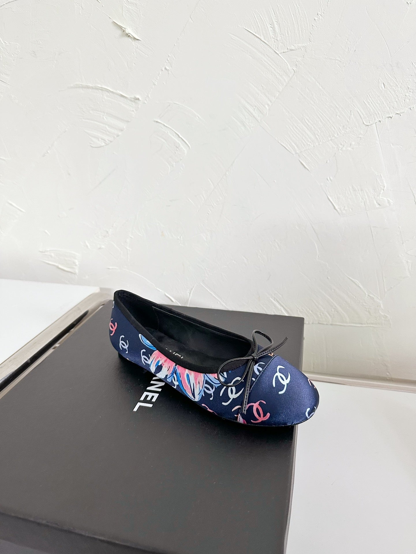 CHANEL Ballet Flats Blue Cloth