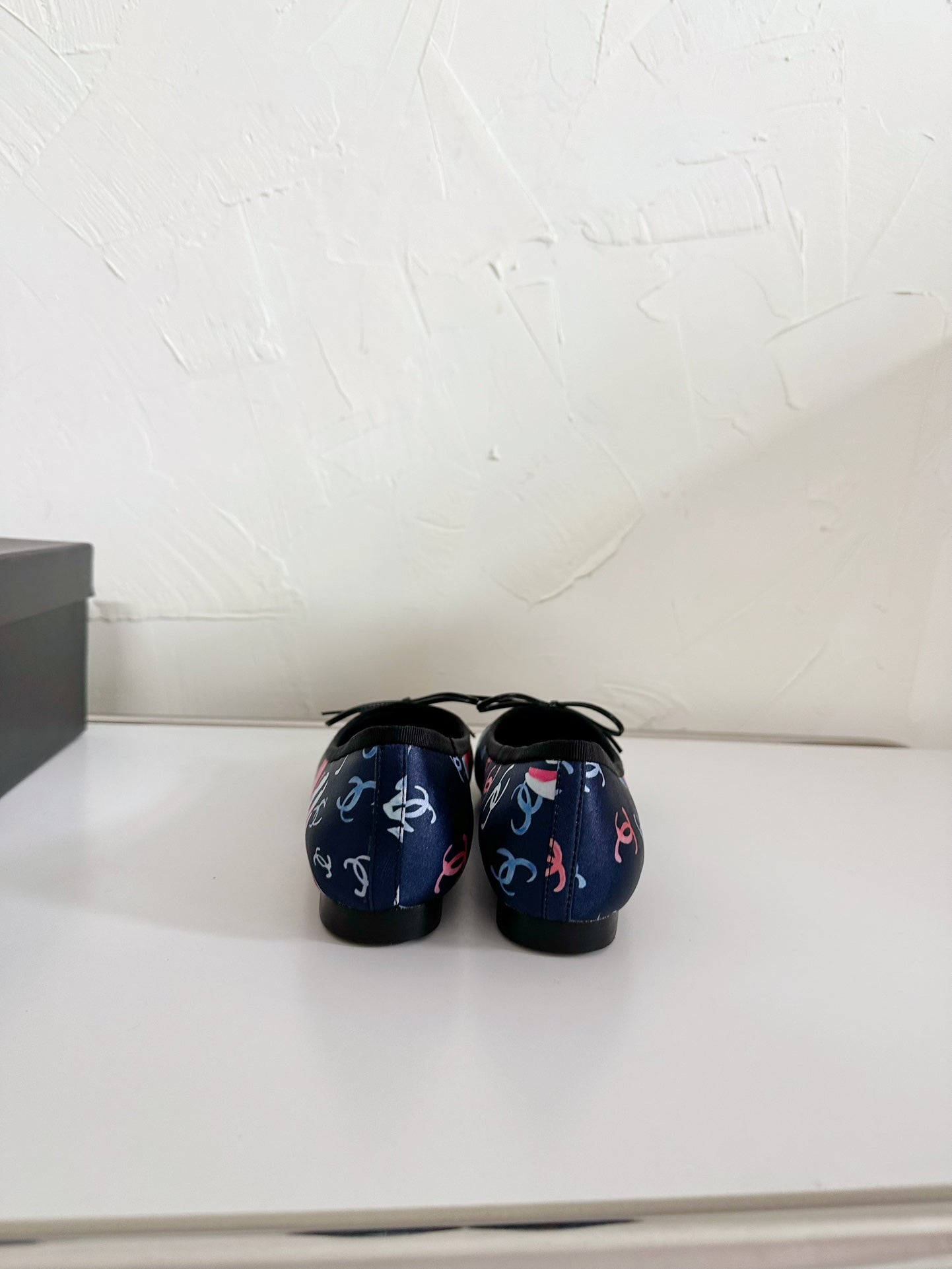 CHANEL Ballet Flats Blue Cloth