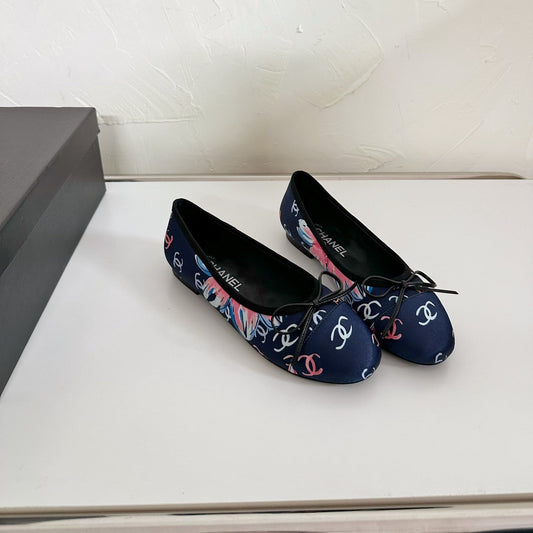 CHANEL Ballet Flats Blue Cloth