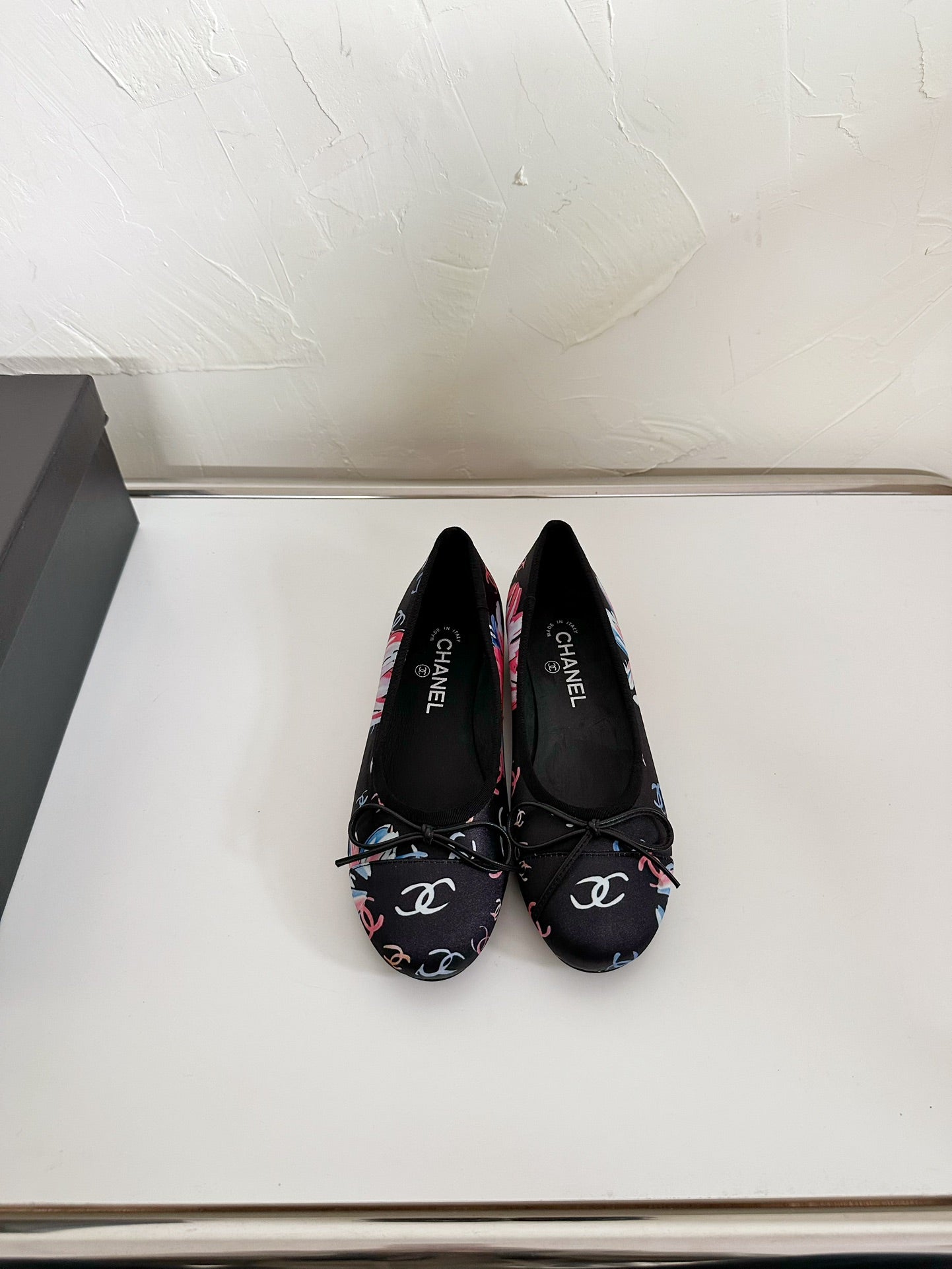 CHANEL Ballet Flats Black Cloth