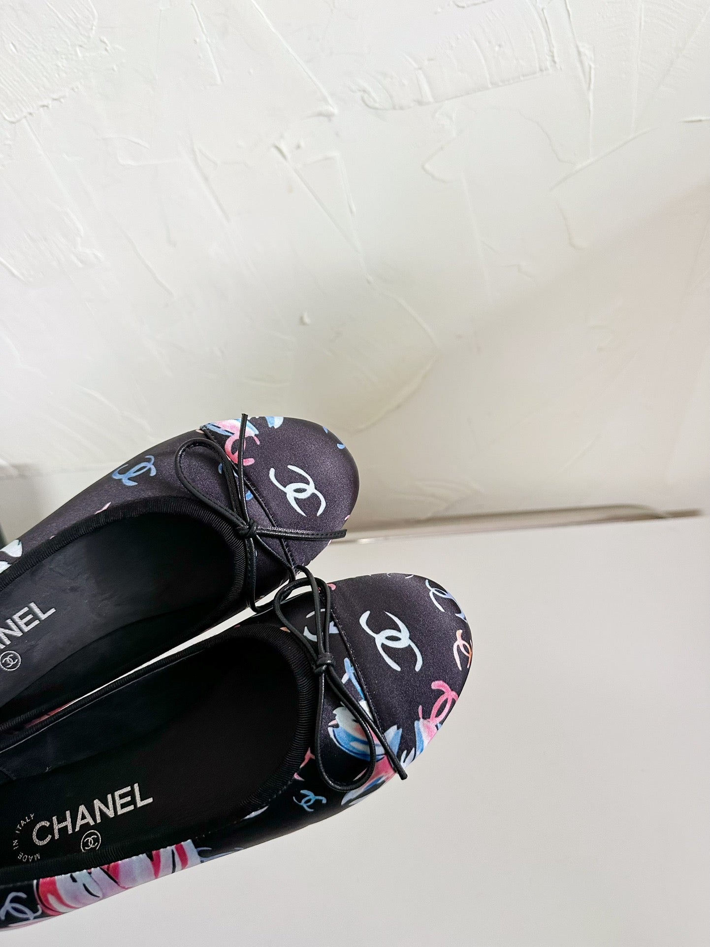 CHANEL Ballet Flats Black Cloth