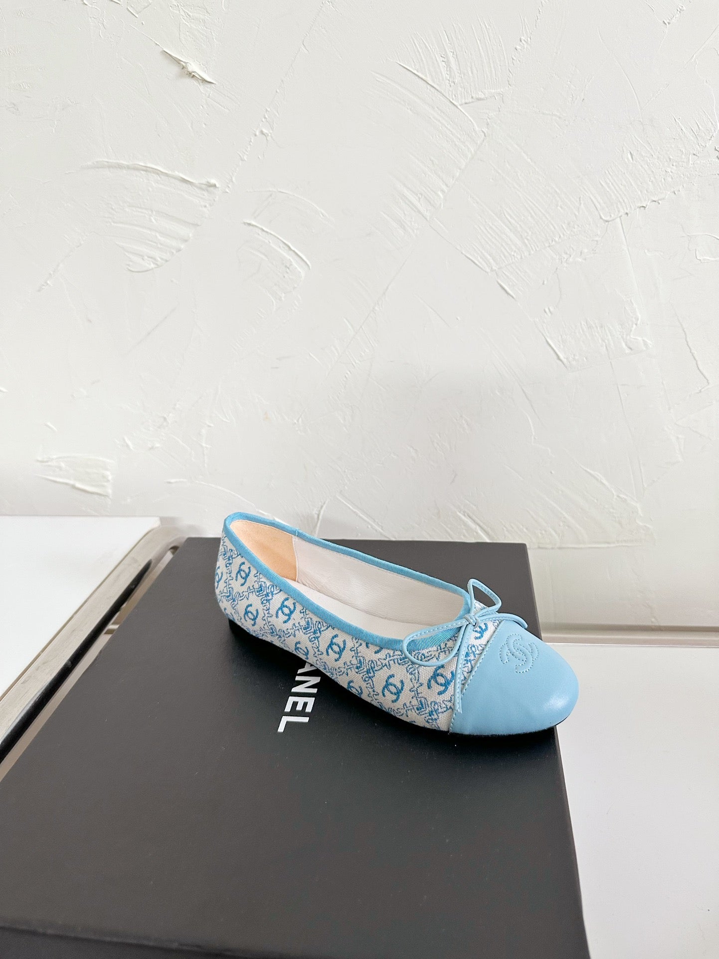 CHANEL Ballet Flats Cloud Blue Cloth Calfskin