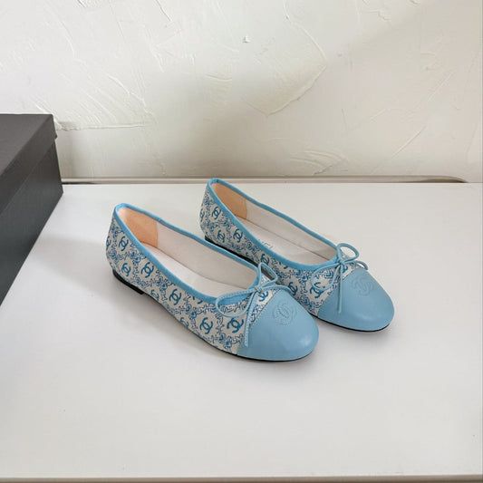 CHANEL Ballet Flats Cloud Blue Cloth Calfskin