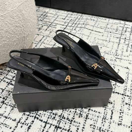 Saint Laurent SL CARINE SLINGBACKS PUMP 45 BLACK CALFSKIN