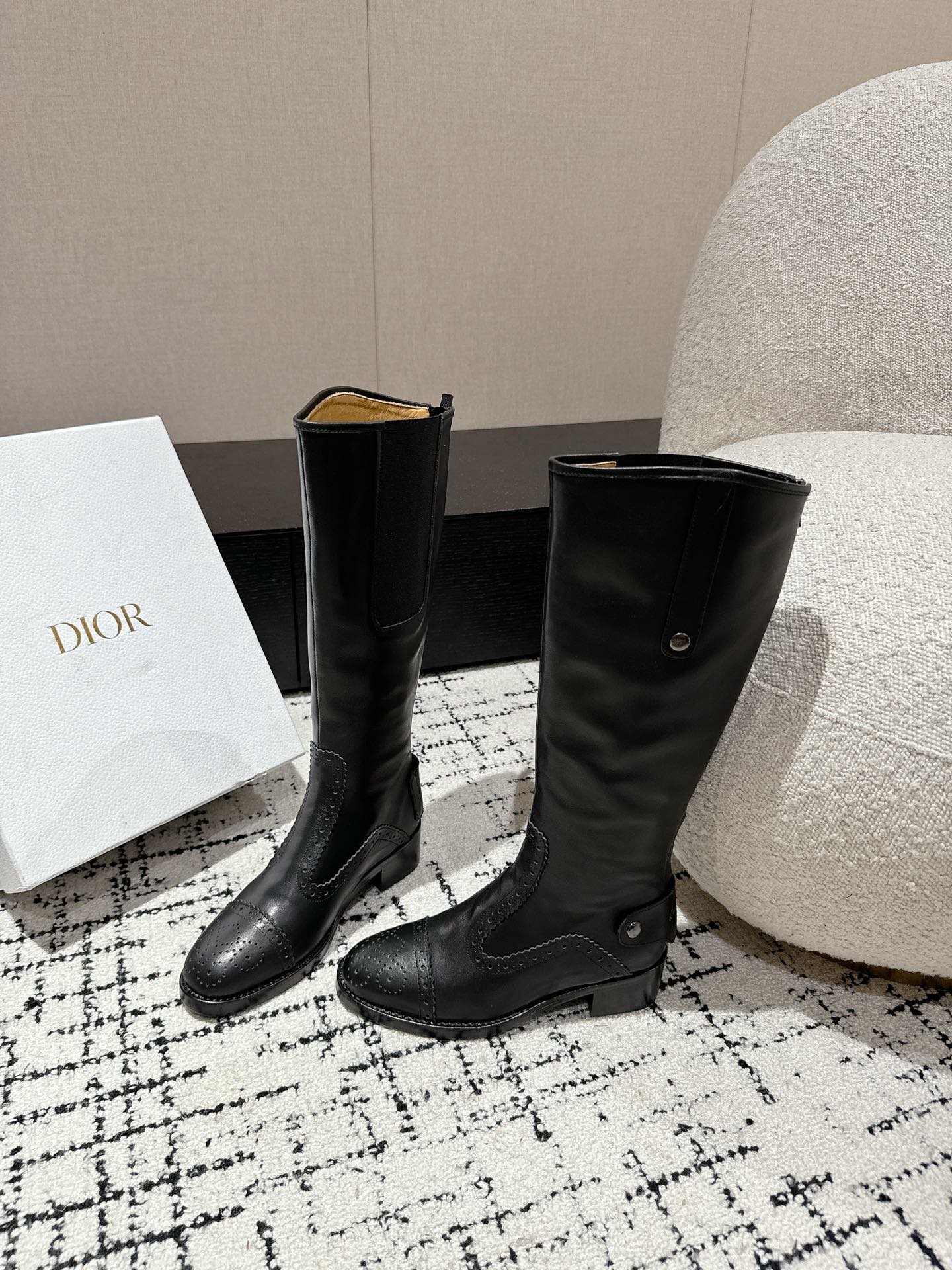 DIOR High Boots Black Classic Pattern Calfskin