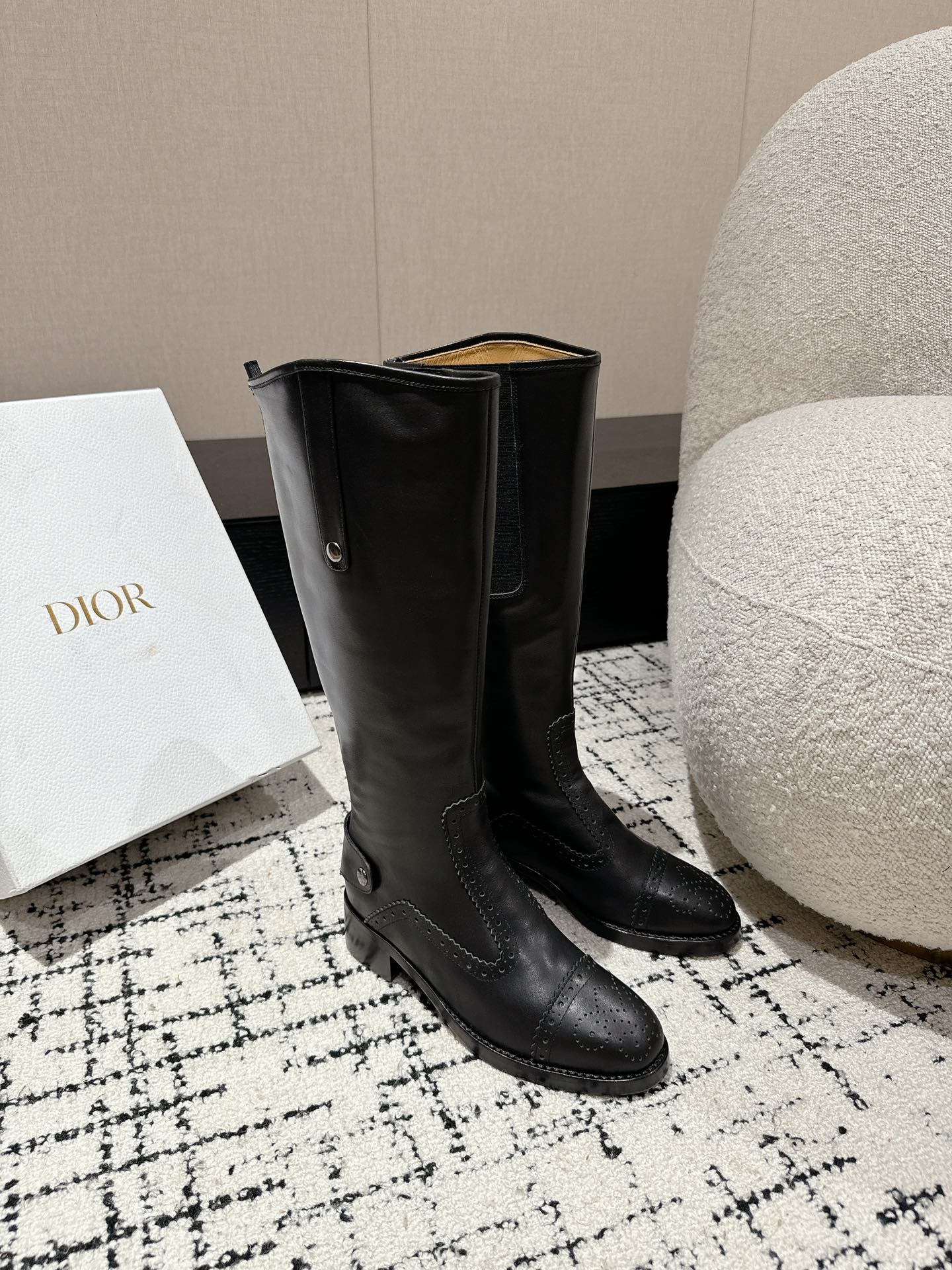 DIOR High Boots Black Classic Pattern Calfskin