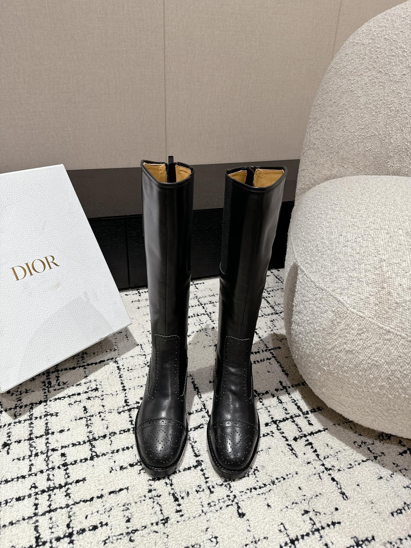 DIOR High Boots Black Classic Pattern Calfskin