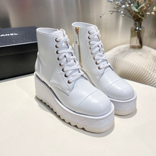 CHANEL Ankle Boots 100m White Lambskin