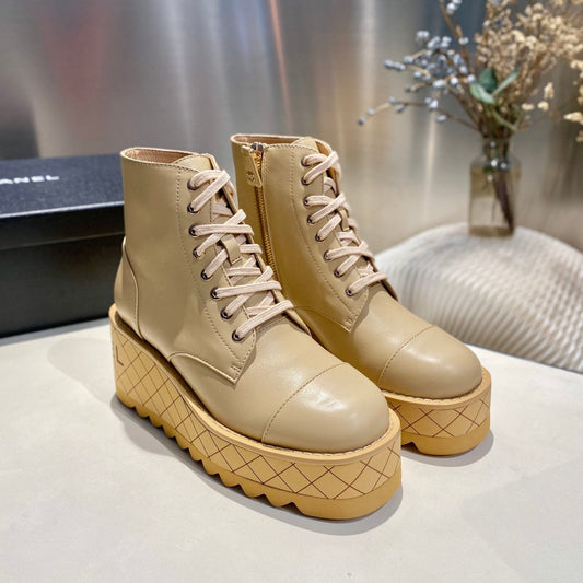 CHANEL Ankle Boots 100m Beige Lambskin
