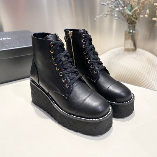 CHANEL Ankle Boots 100m Black Lambskin