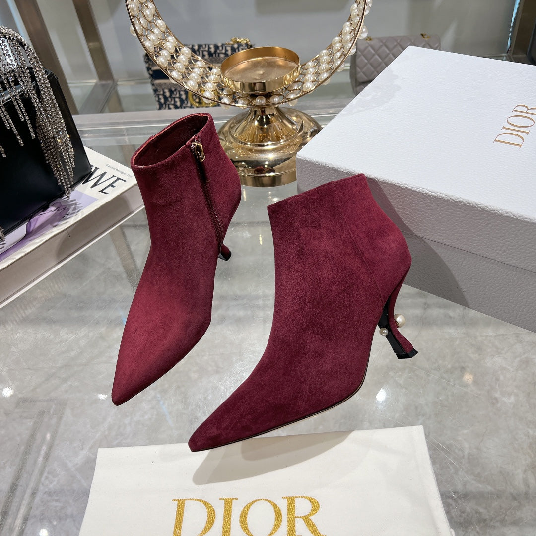 DIOR Tribales Heeled Ankle Boot 65mm In Burgundy Suede 996428