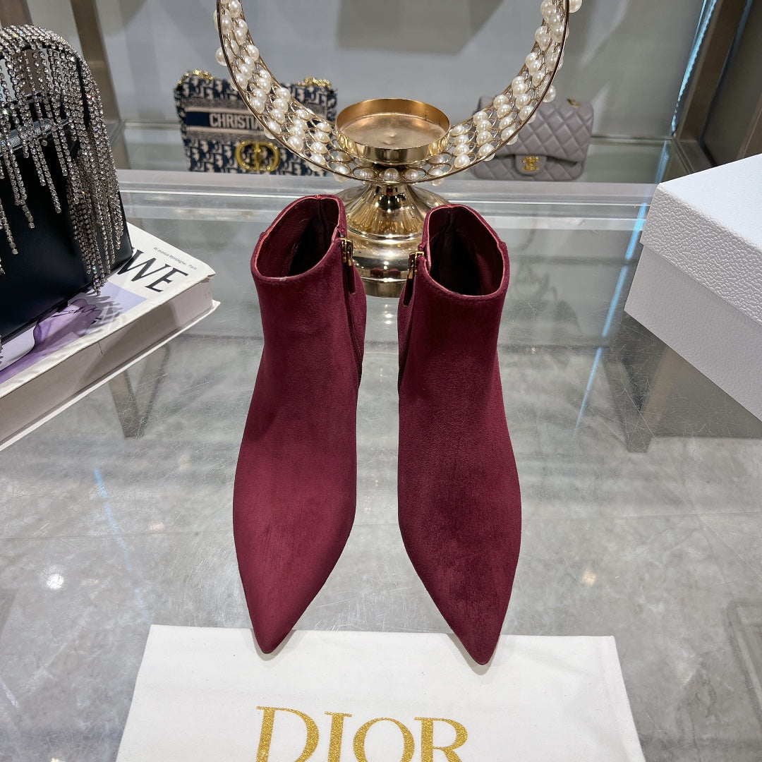 DIOR Tribales Heeled Ankle Boot 65mm In Burgundy Suede 996428