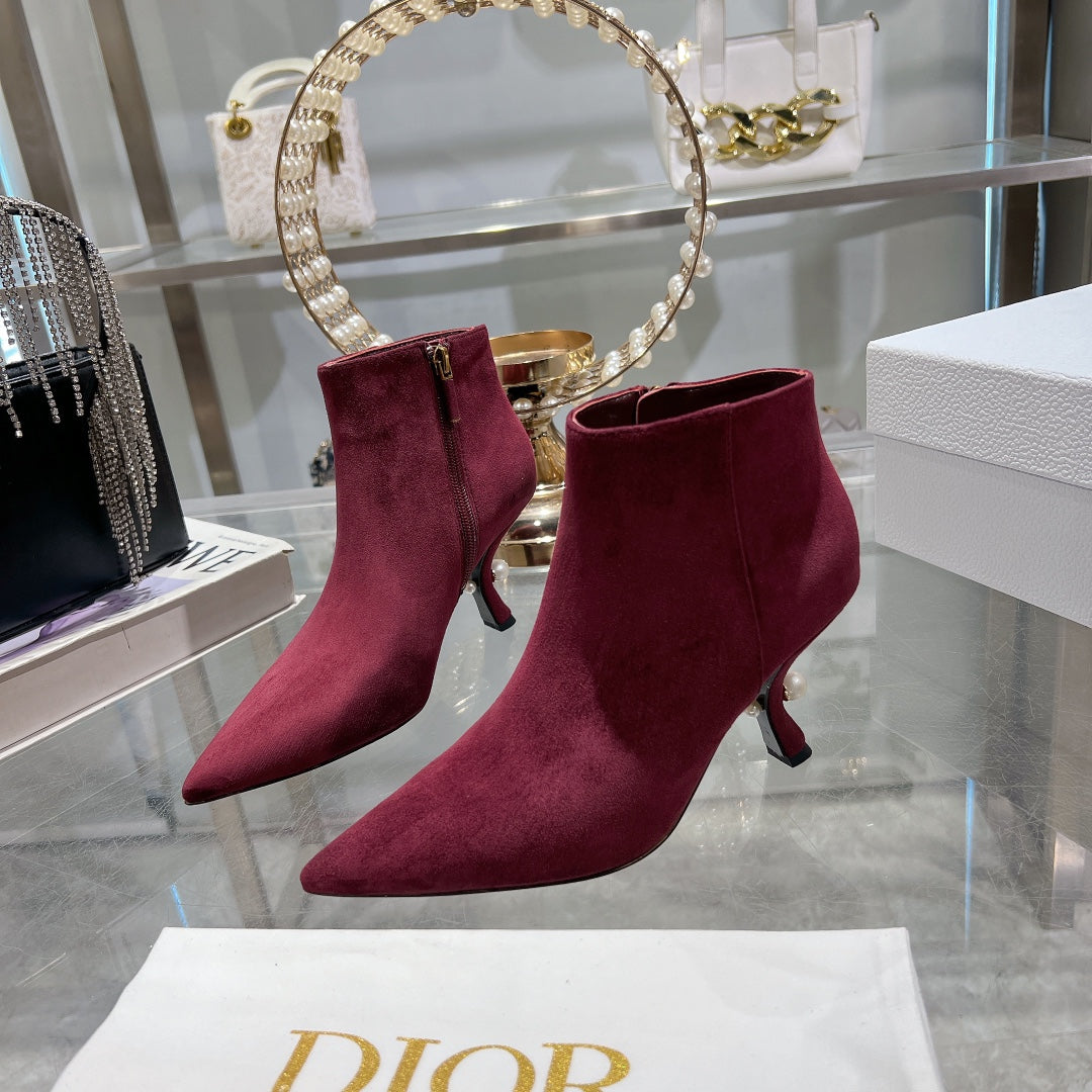 DIOR Tribales Heeled Ankle Boot 65mm In Burgundy Suede 996428