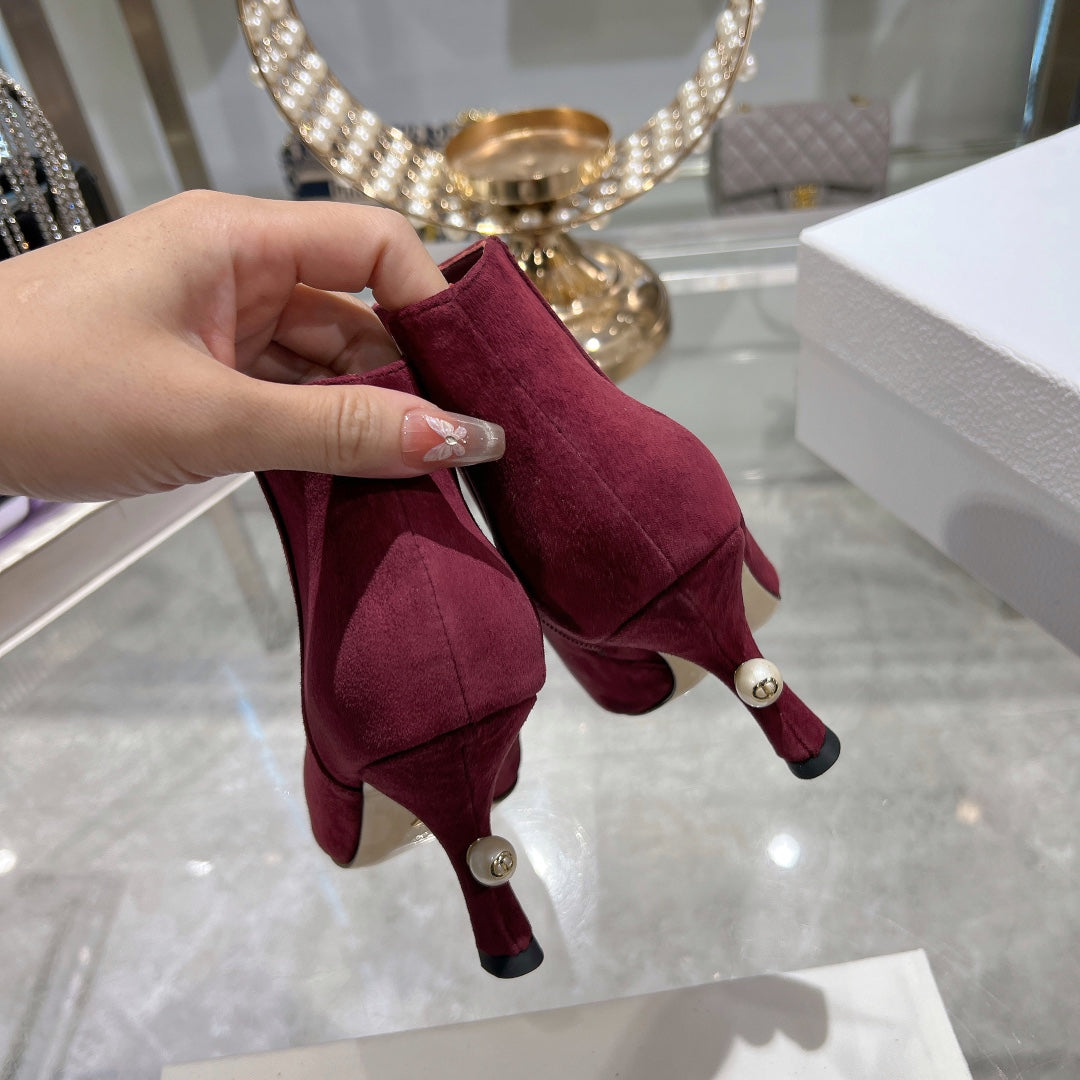 DIOR Tribales Heeled Ankle Boot 65mm In Burgundy Suede 996428