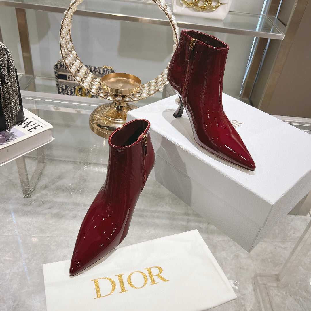 DIOR Tribales Heeled Ankle Boot 65mm In Red Glossy Cowhide 996432