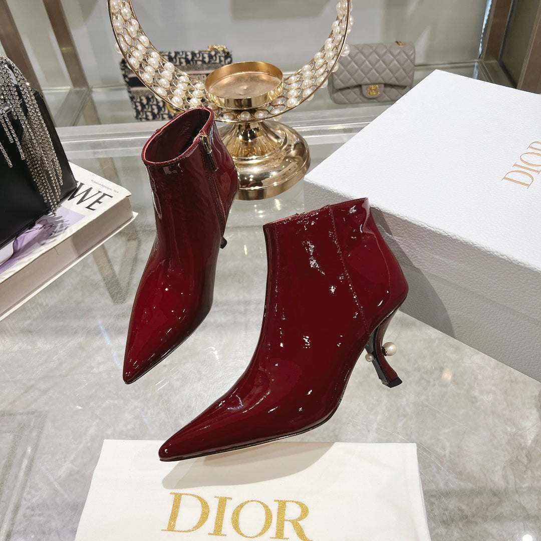 DIOR Tribales Heeled Ankle Boot 65mm In Red Glossy Cowhide 996432