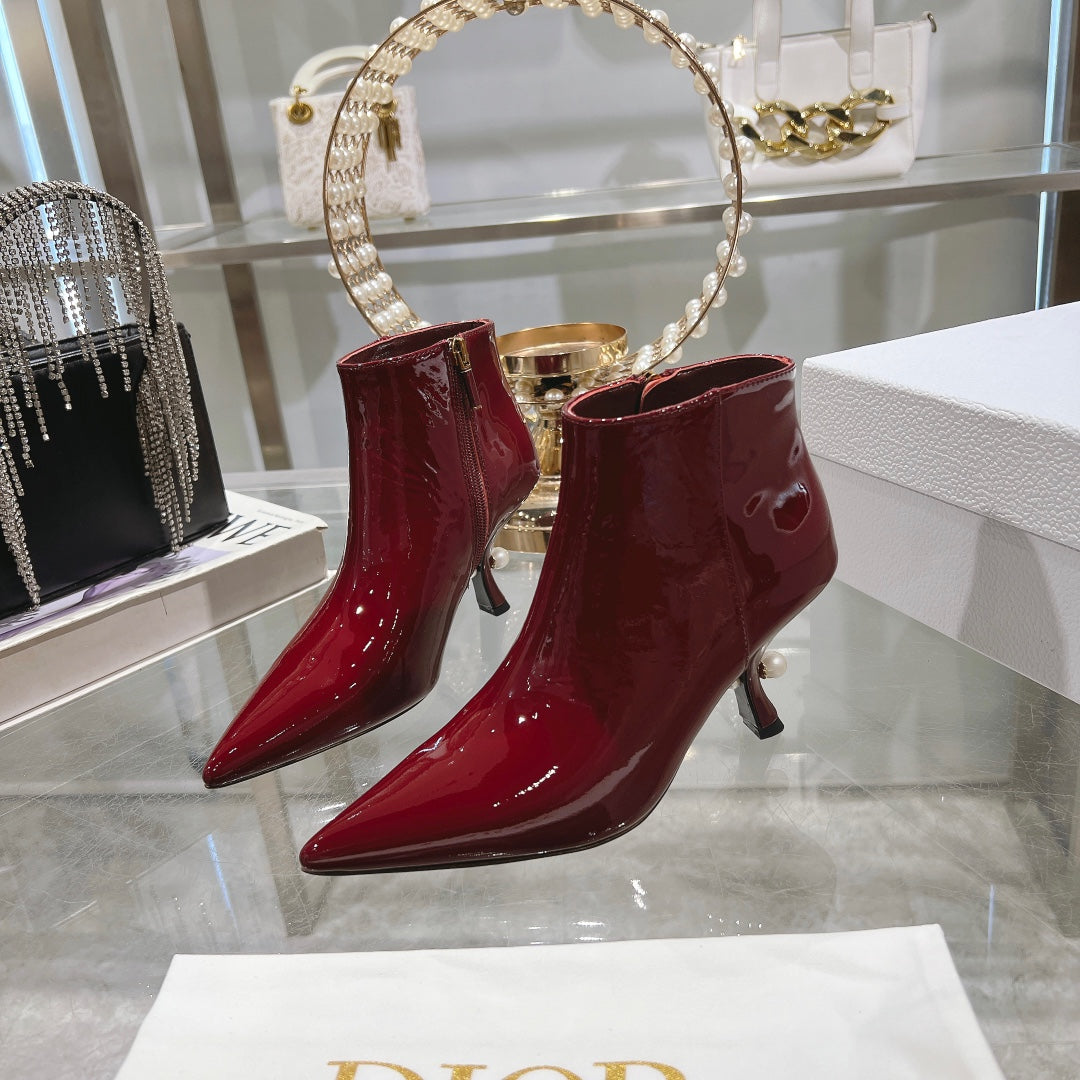 DIOR Tribales Heeled Ankle Boot 65mm In Red Glossy Cowhide 996432