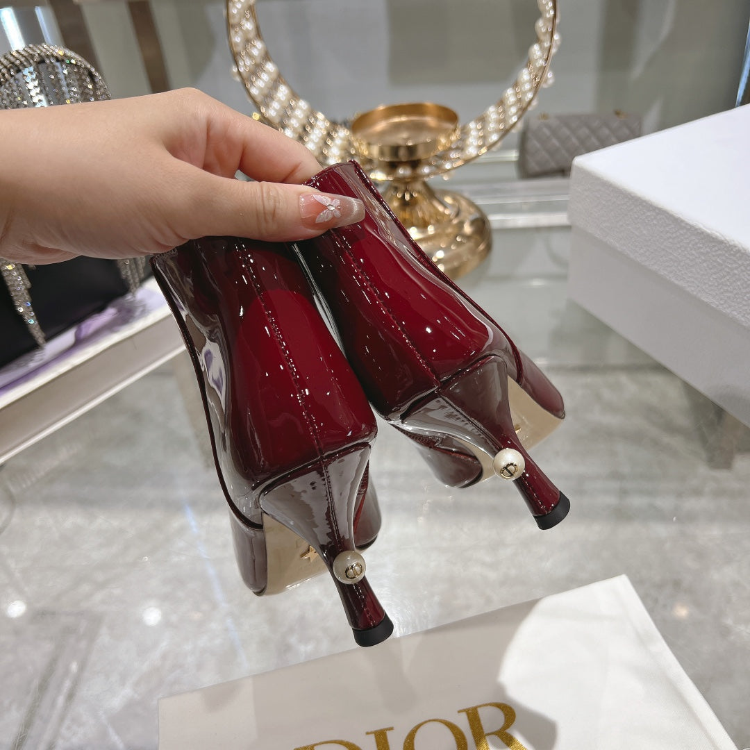 DIOR Tribales Heeled Ankle Boot 65mm In Red Glossy Cowhide 996432