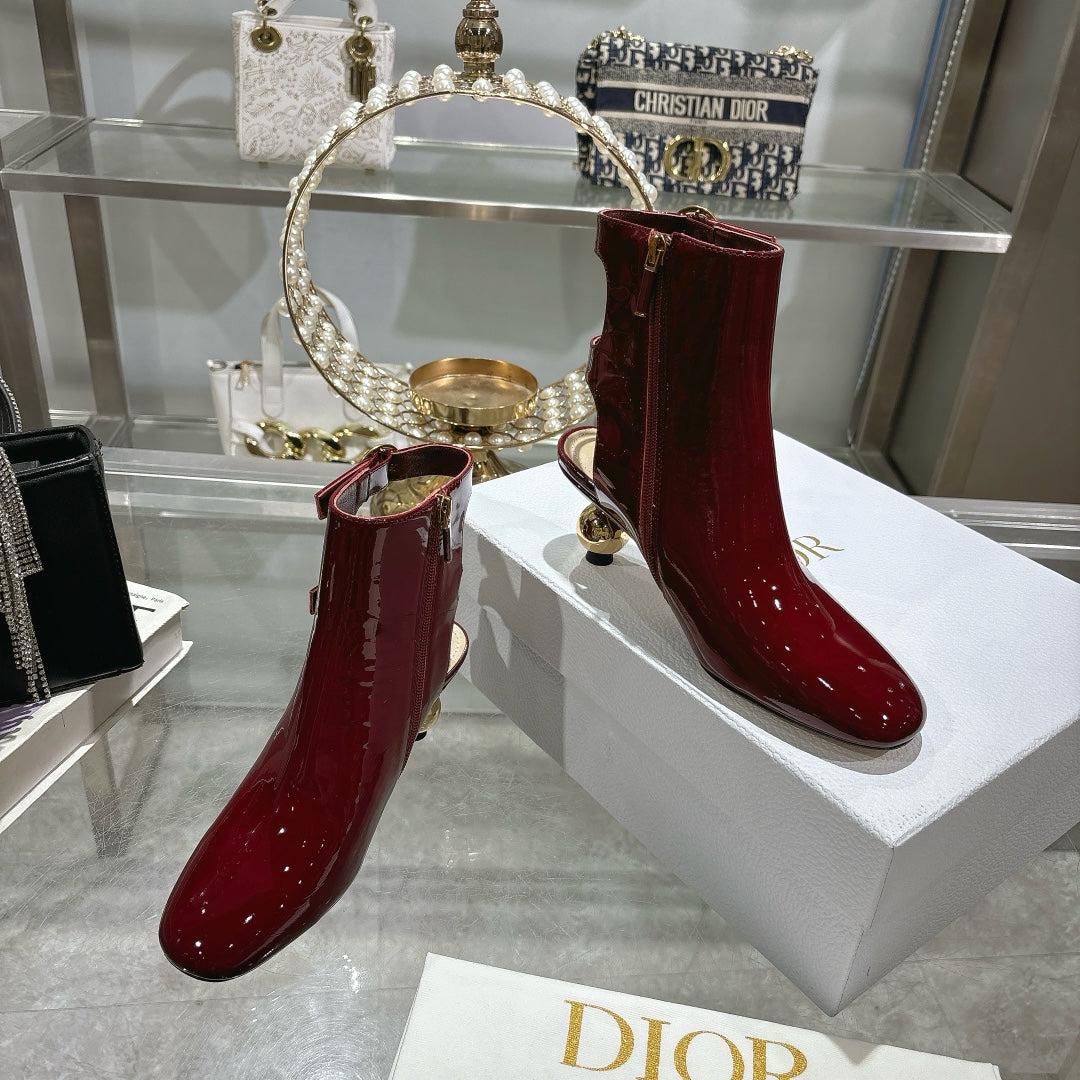 DIOR D-Idole Heeled Ankle Boot In Red Glossy Lambskin 996442