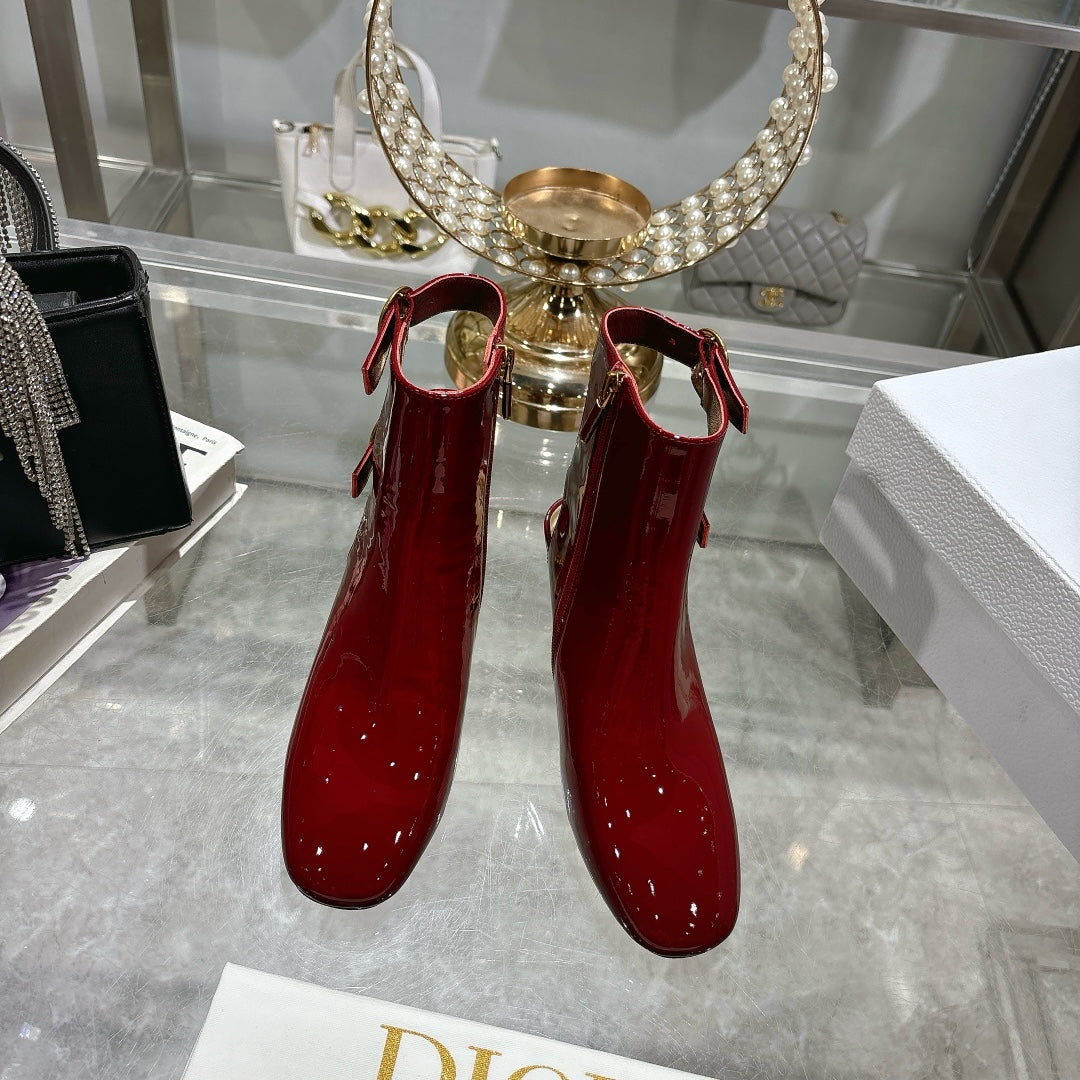 DIOR D-Idole Heeled Ankle Boot In Red Glossy Lambskin 996442