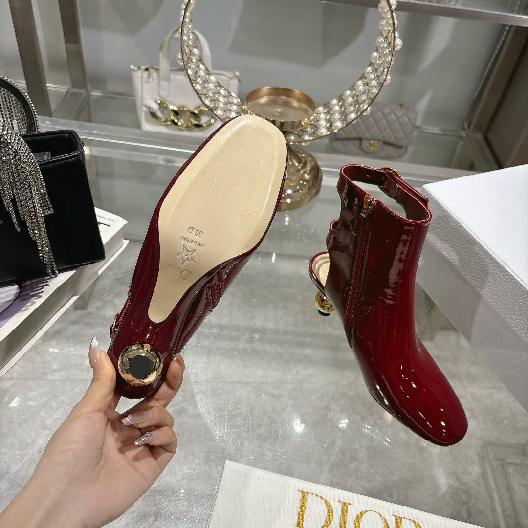 DIOR D-Idole Heeled Ankle Boot In Red Glossy Lambskin 996442