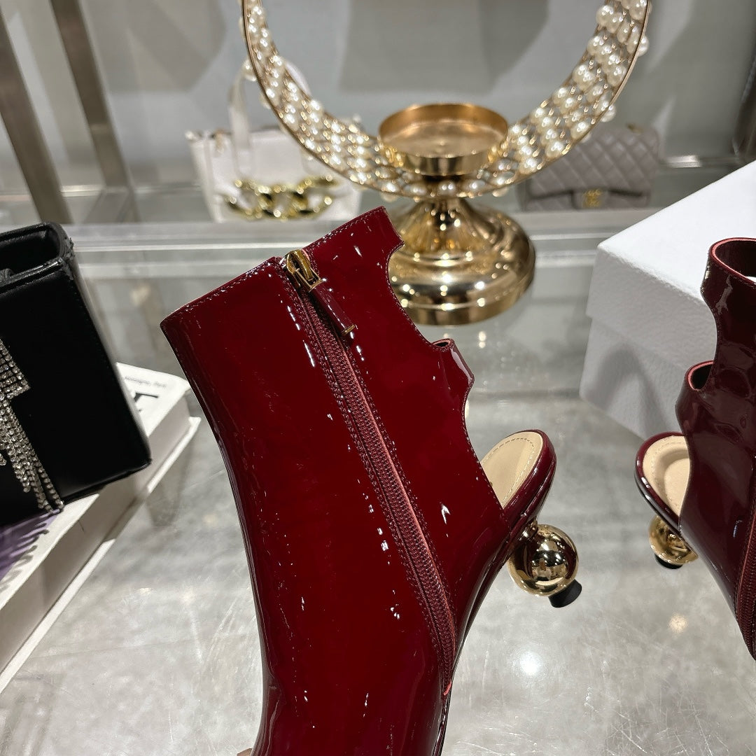 DIOR D-Idole Heeled Ankle Boot In Red Glossy Lambskin 996442