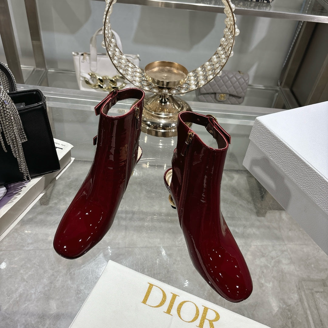 DIOR D-Idole Heeled Ankle Boot In Red Glossy Lambskin 996442