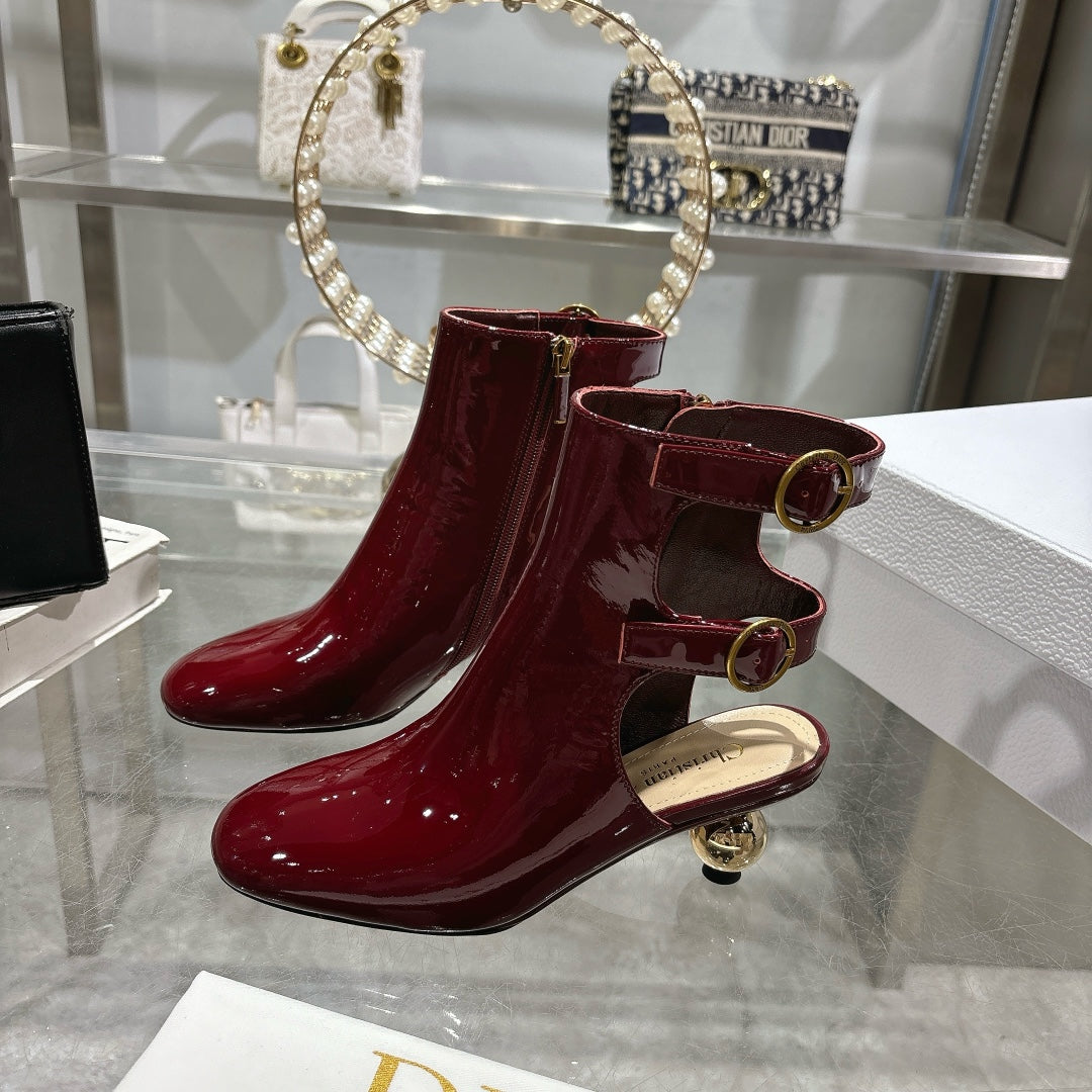 DIOR D-Idole Heeled Ankle Boot In Red Glossy Lambskin 996442