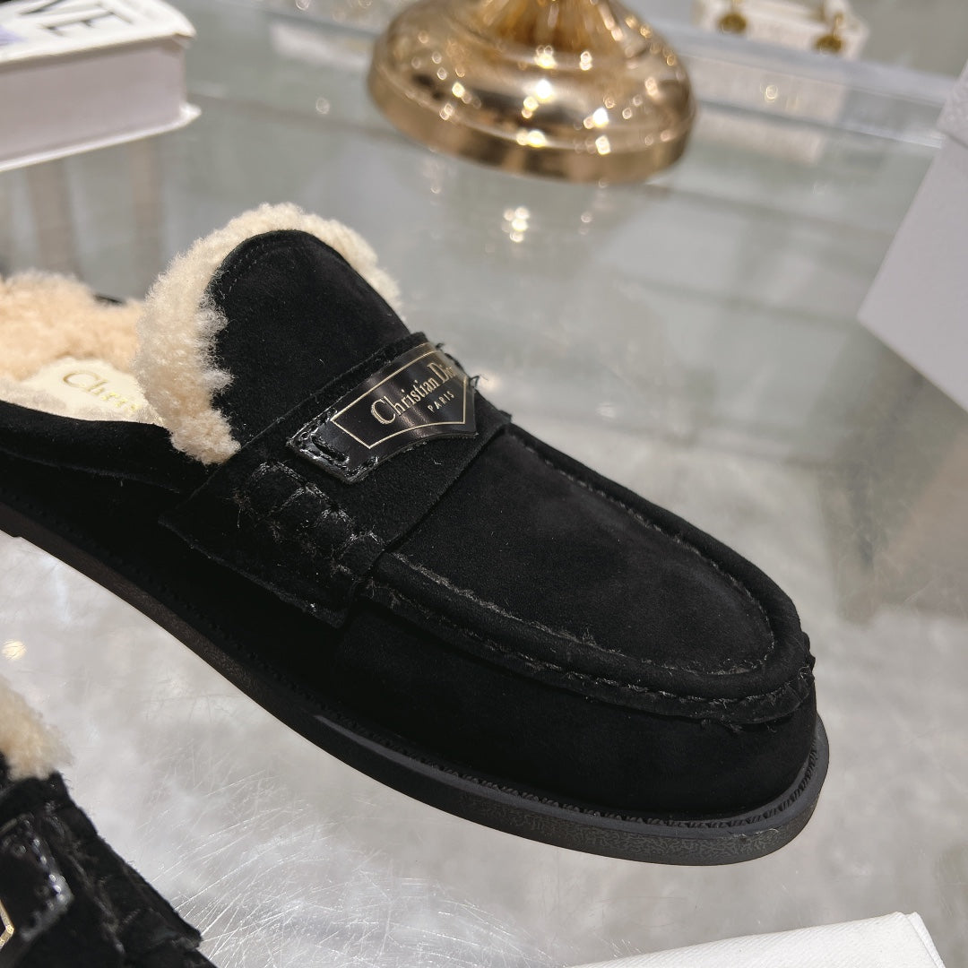 DIOR Boy Mule In Black Suede With Fleece Lining  996448