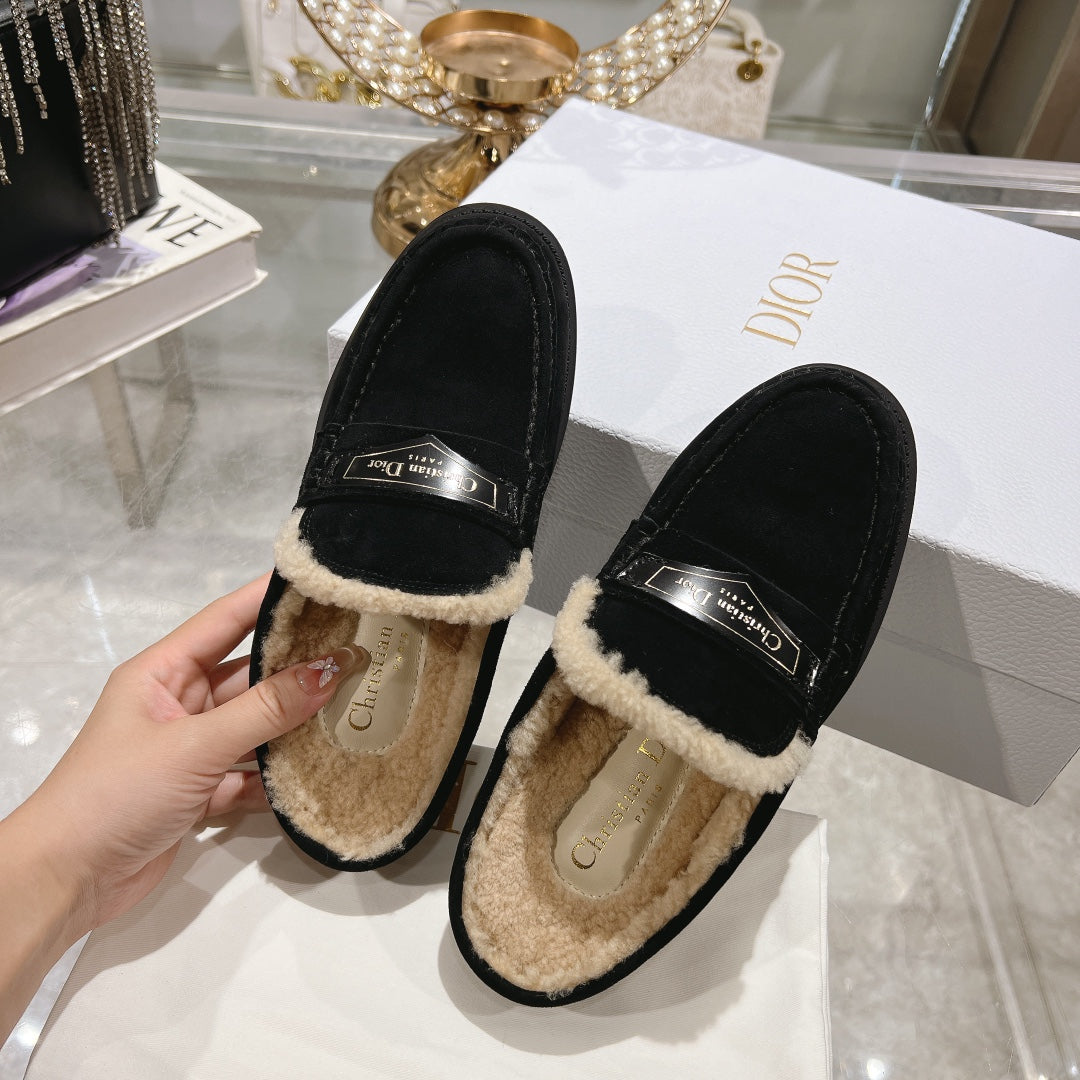 DIOR Boy Mule In Black Suede With Fleece Lining  996448