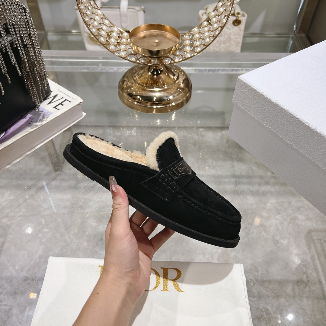 DIOR Boy Mule In Black Suede With Fleece Lining  996448