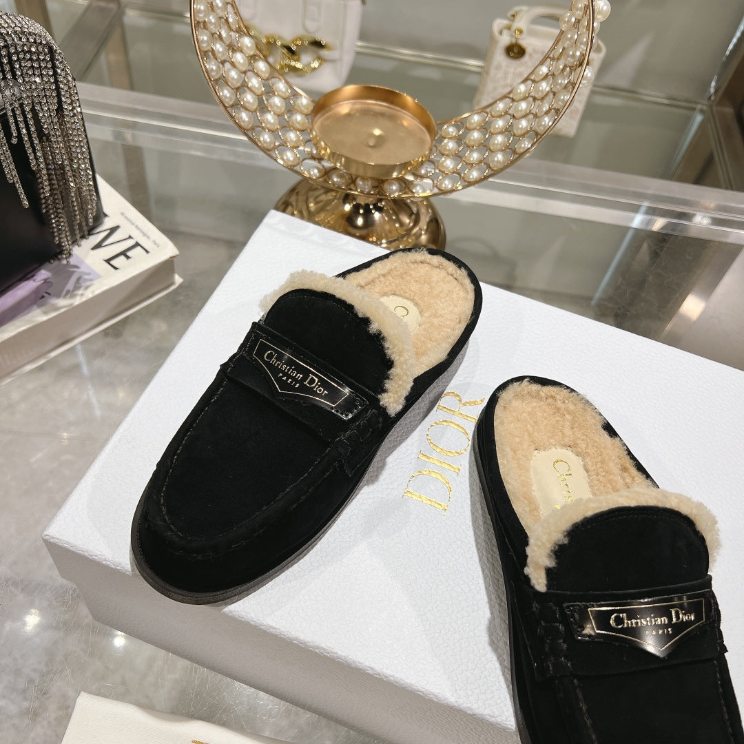 DIOR Boy Mule In Black Suede With Fleece Lining  996448