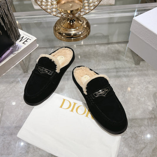 DIOR Boy Mule In Black Suede With Fleece Lining  996448