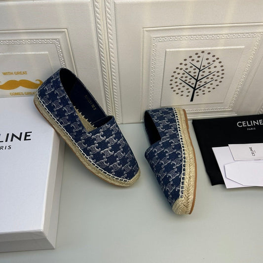 Celine NEW FLAT FISHERMAN SHOES NAVY BLUE COTTON CANVAS