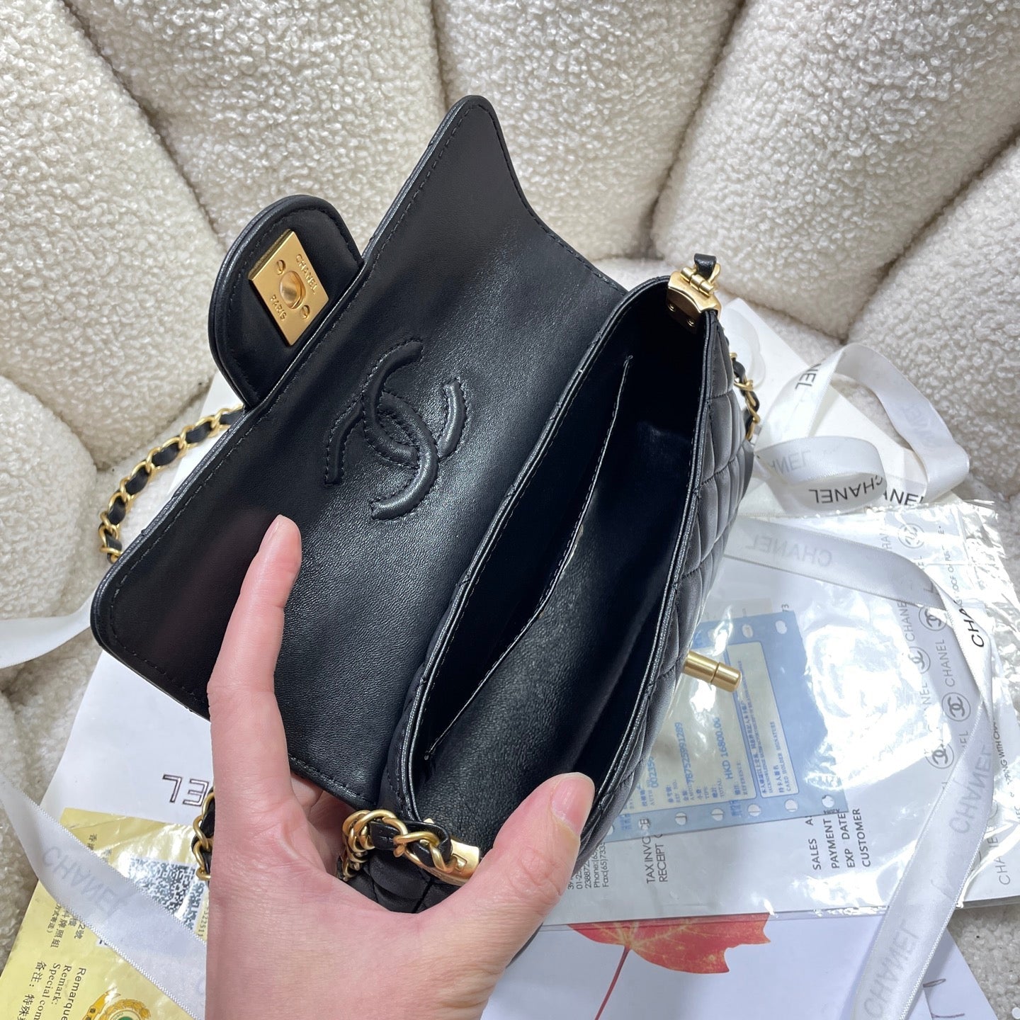 CHANEL 25P Mini Flap Bag 22cm Top Handle Black Calfskin Gold Hardware