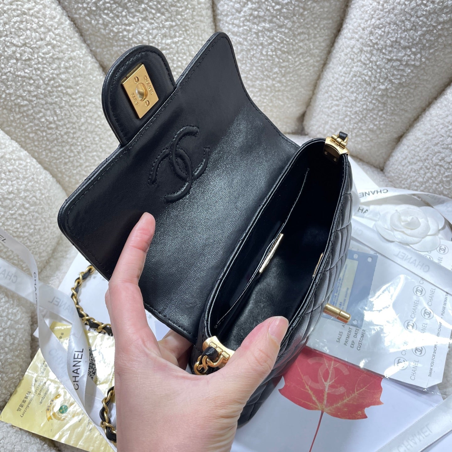 CHANEL 25P Mini Flap Bag 20cm Top Handle Black Calfskin Gold Hardware