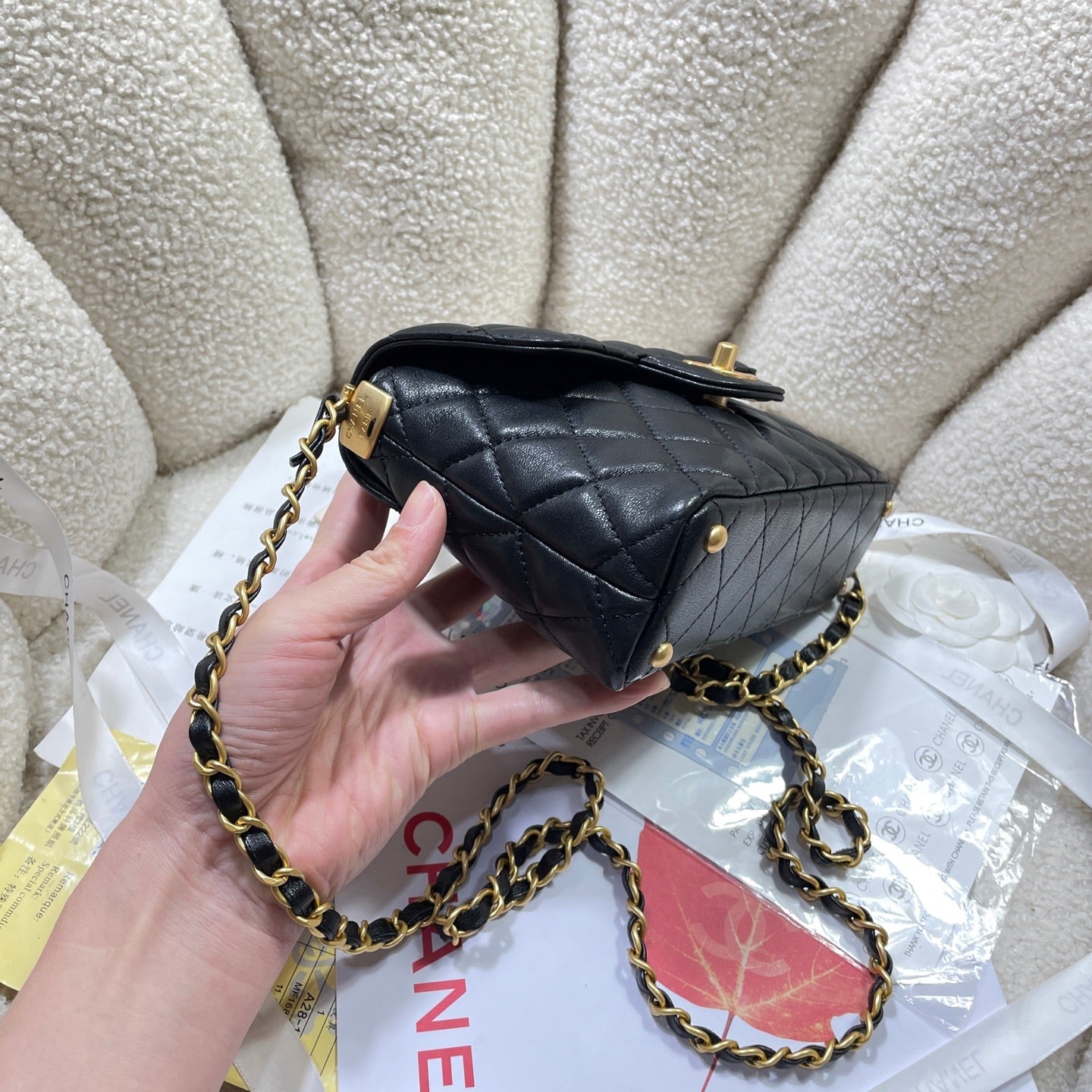 CHANEL 25P Mini Flap Bag 20cm Top Handle Black Calfskin Gold Hardware