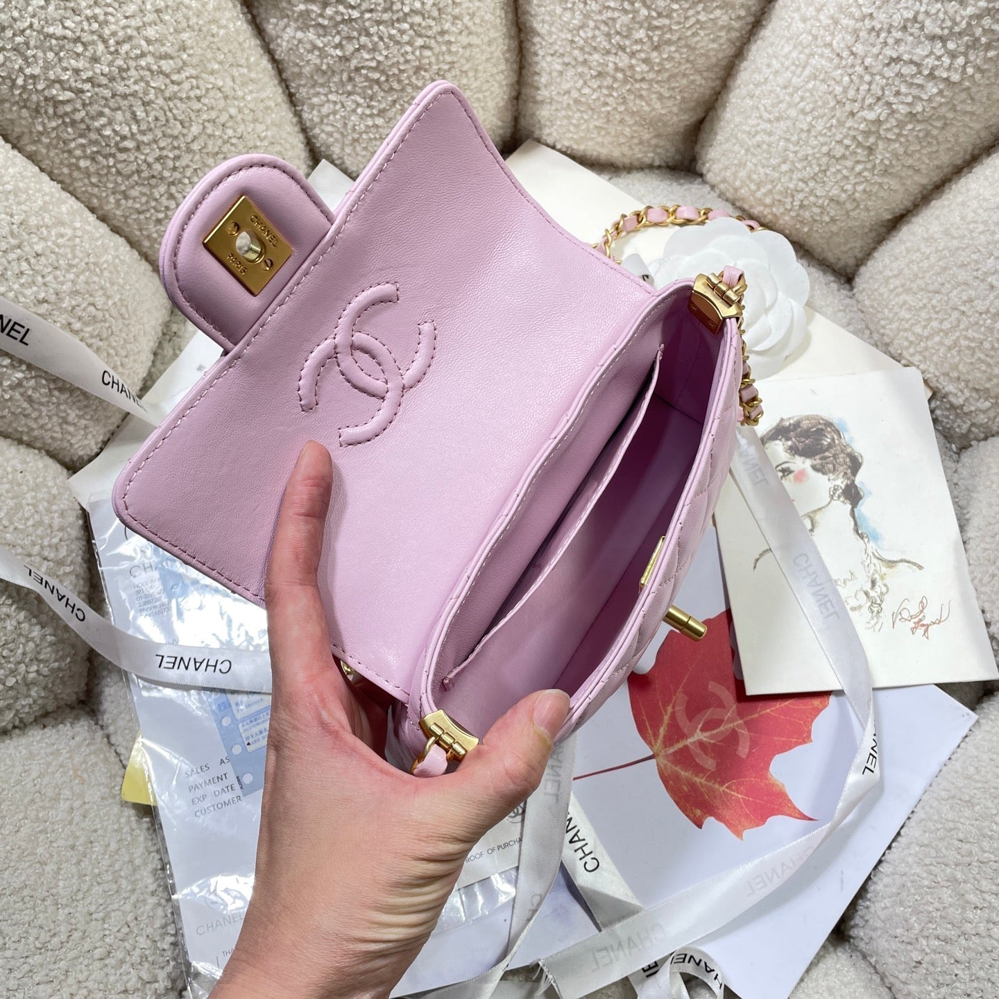 CHANEL 25P Mini Flap Bag 20cm Top Handle Pink Calfskin Gold Hardware