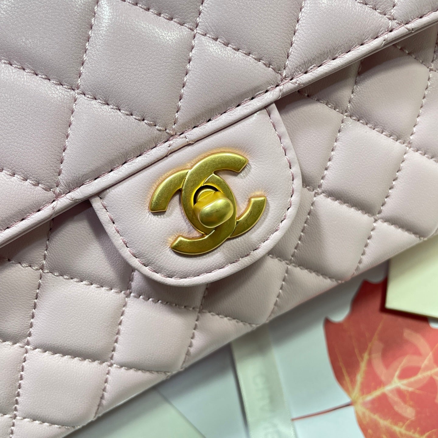 CHANEL 25P Medium Flap Bag 25cm Top Handle Pink Calfskin Gold Hardware