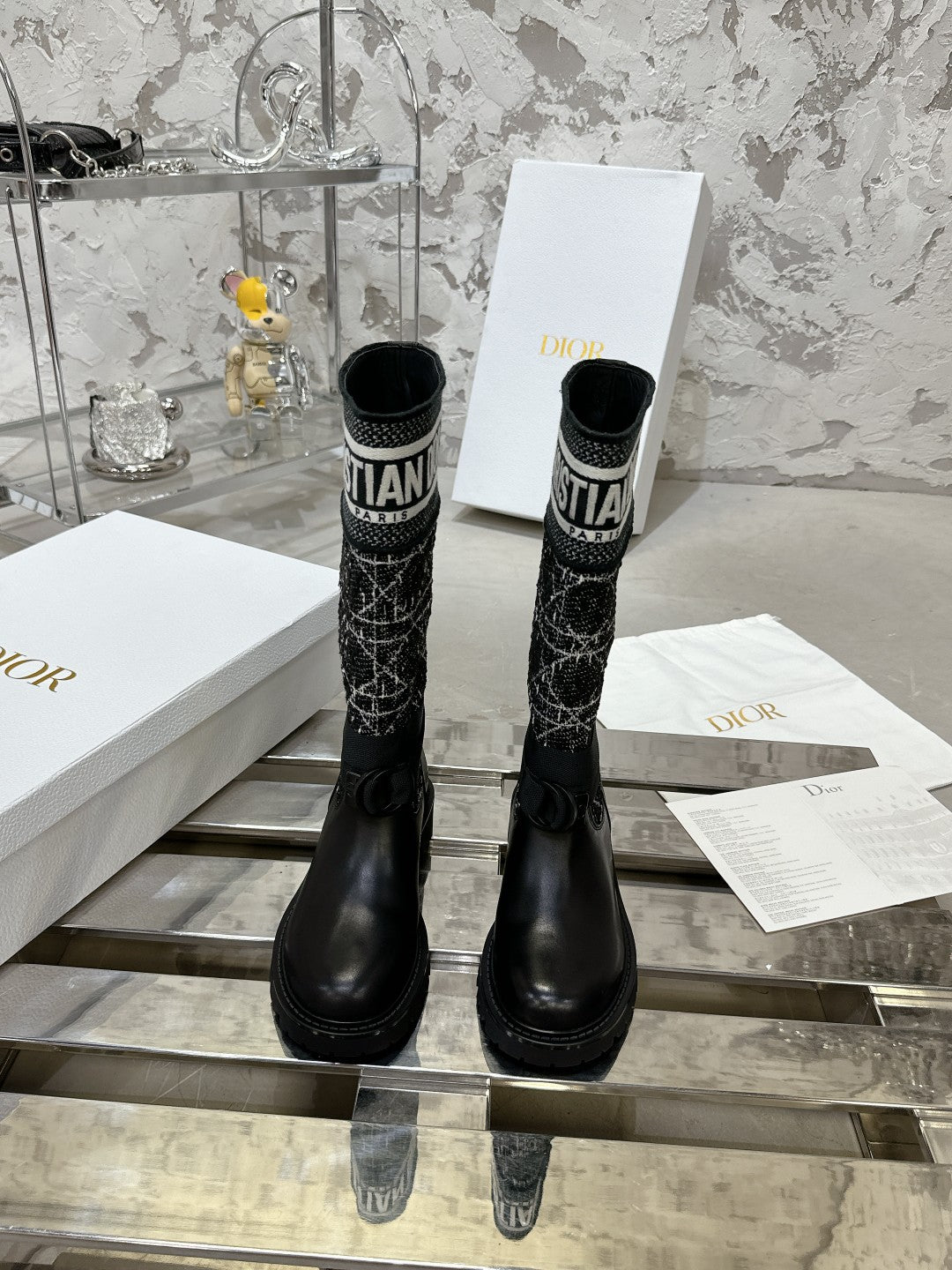 DIOR D-Major Boot In Black Mix White Denim Fabric 100564