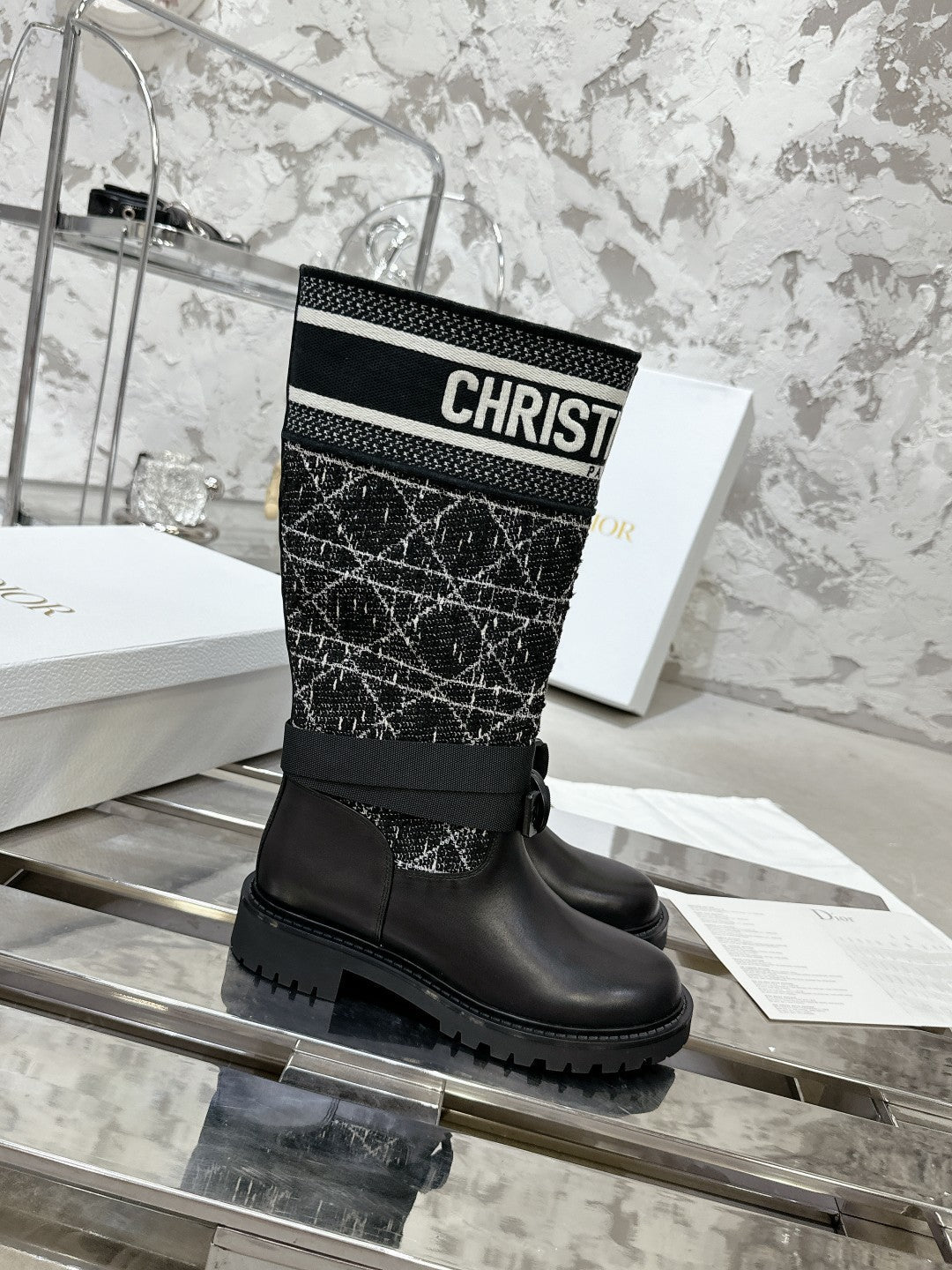 DIOR D-Major Boot In Black Mix White Denim Fabric 100564