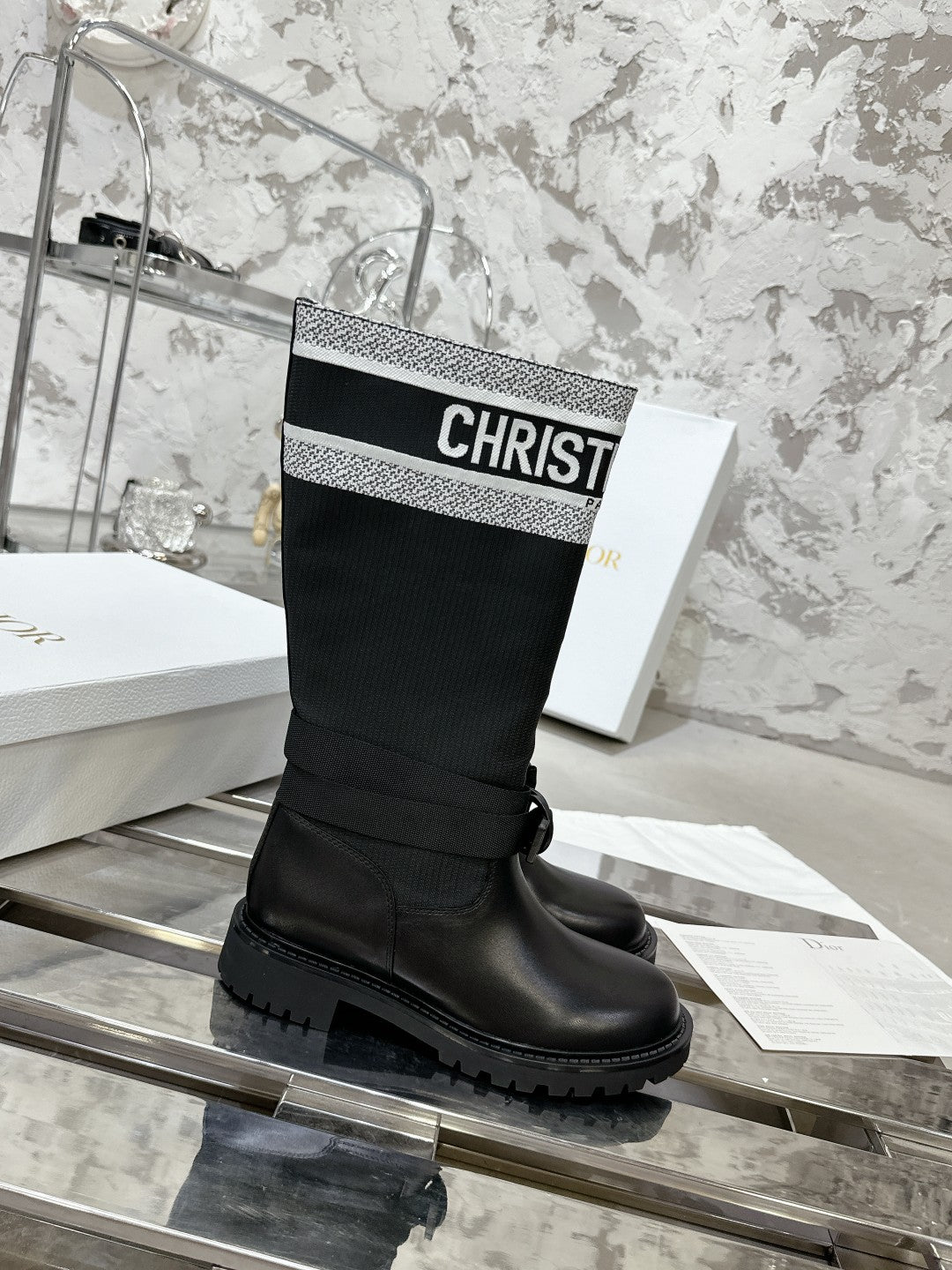 DIOR D-Major Boot In Black Mix White Denim Fabric 100566
