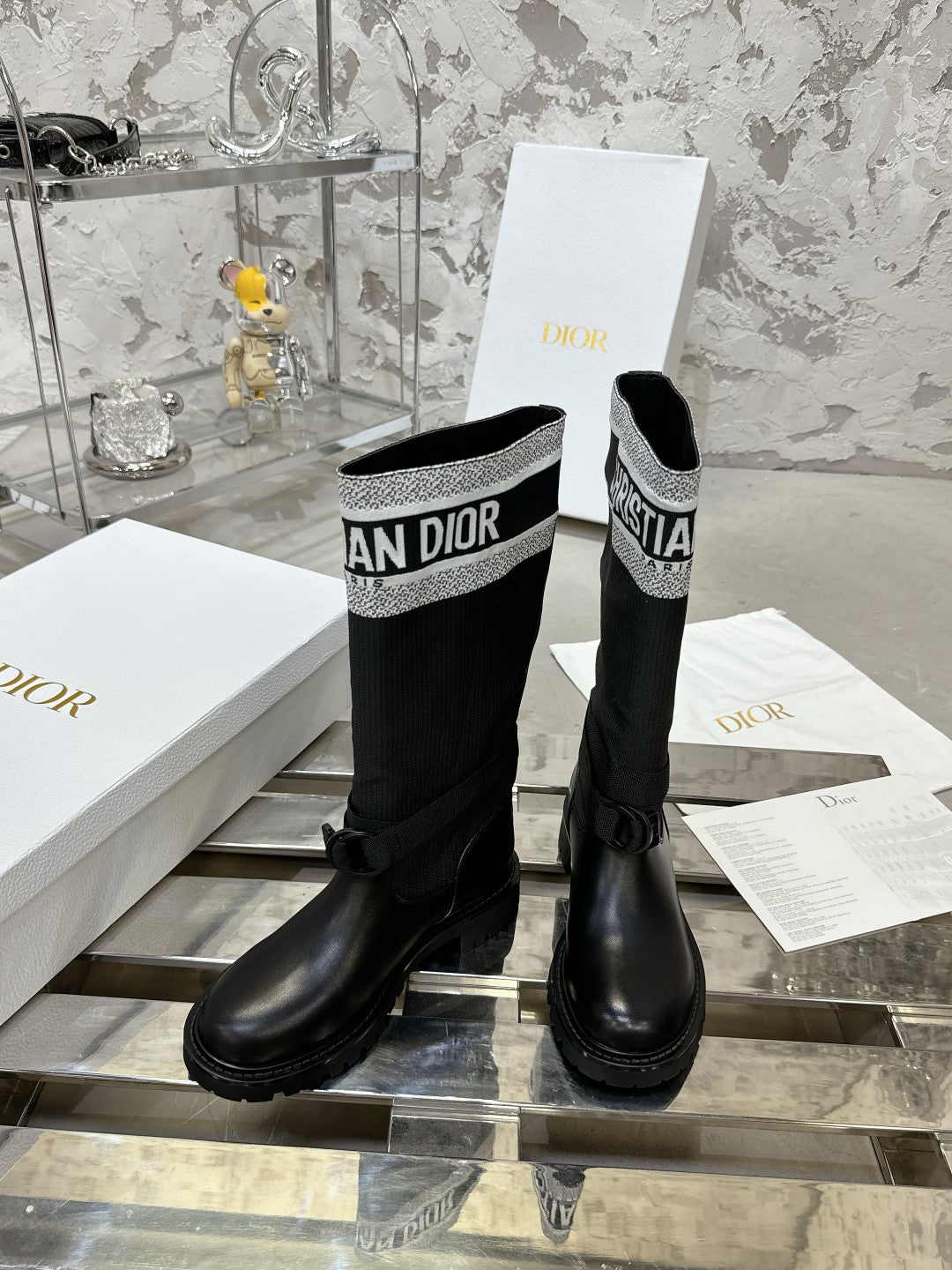 DIOR D-Major Boot In Black Mix White Denim Fabric 100566