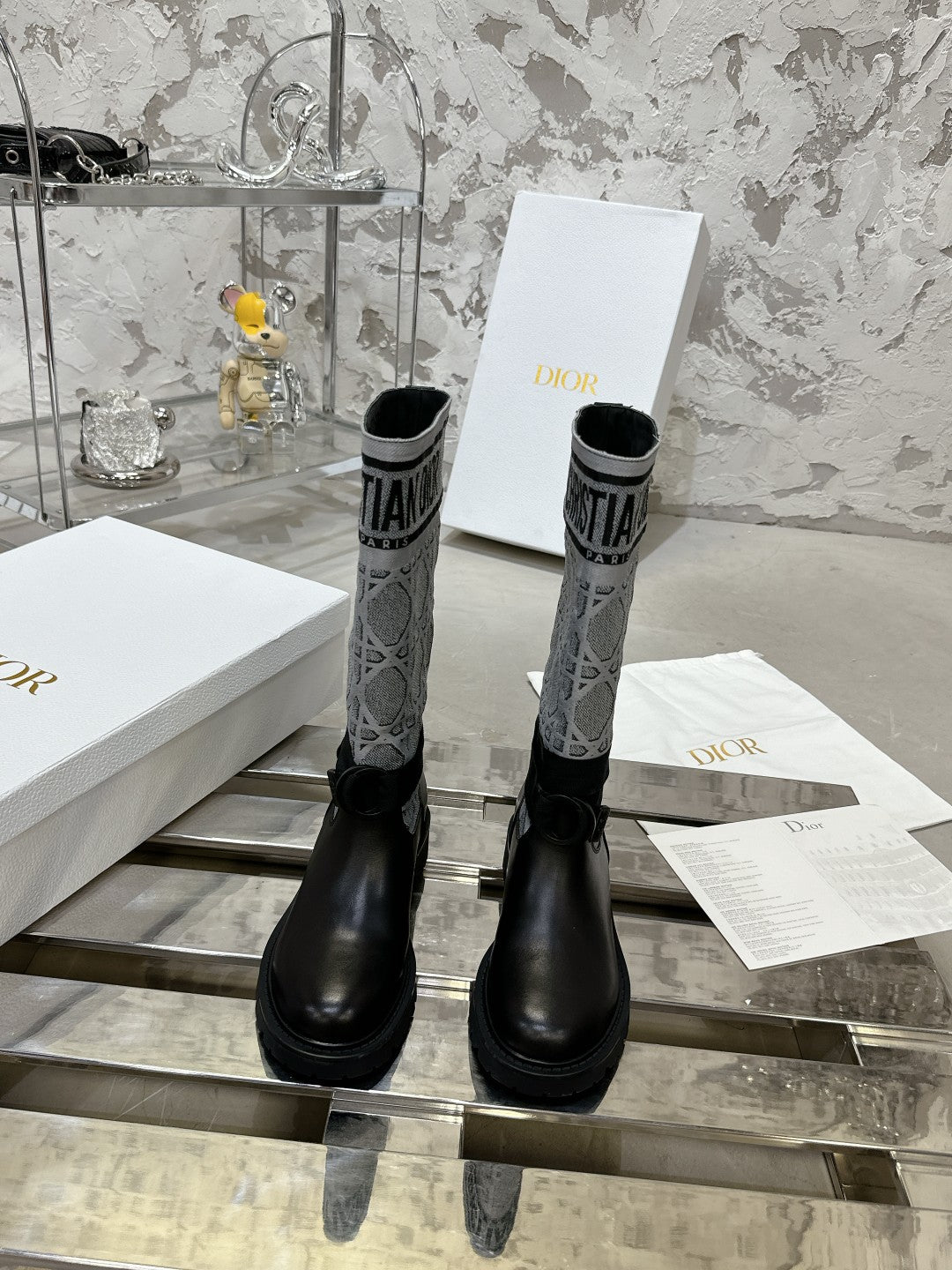 DIOR D-Major Boot In Grey Mix Black Denim Fabric 100570